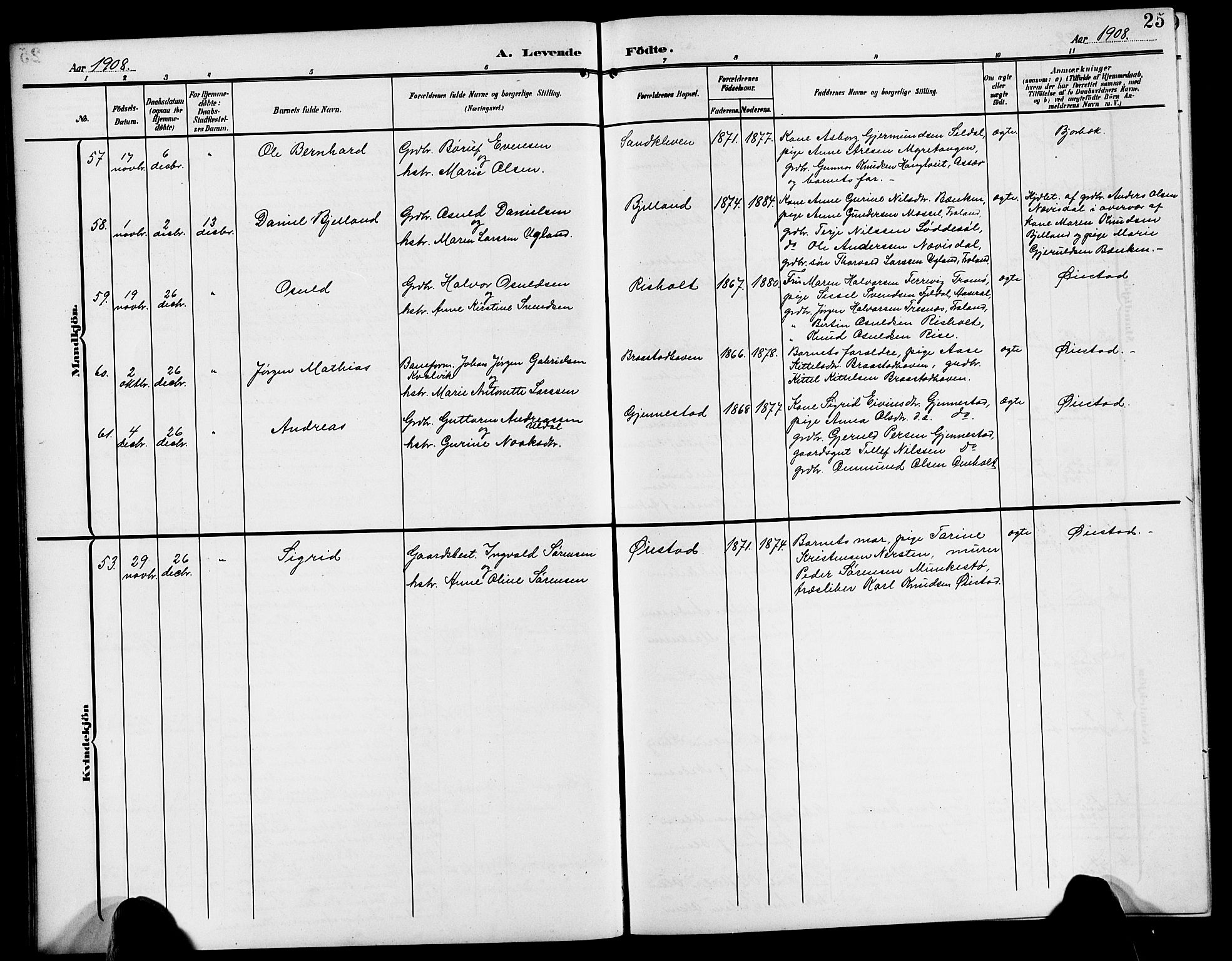 Øyestad sokneprestkontor, AV/SAK-1111-0049/F/Fb/L0011: Parish register (copy) no. B 11, 1906-1918, p. 25