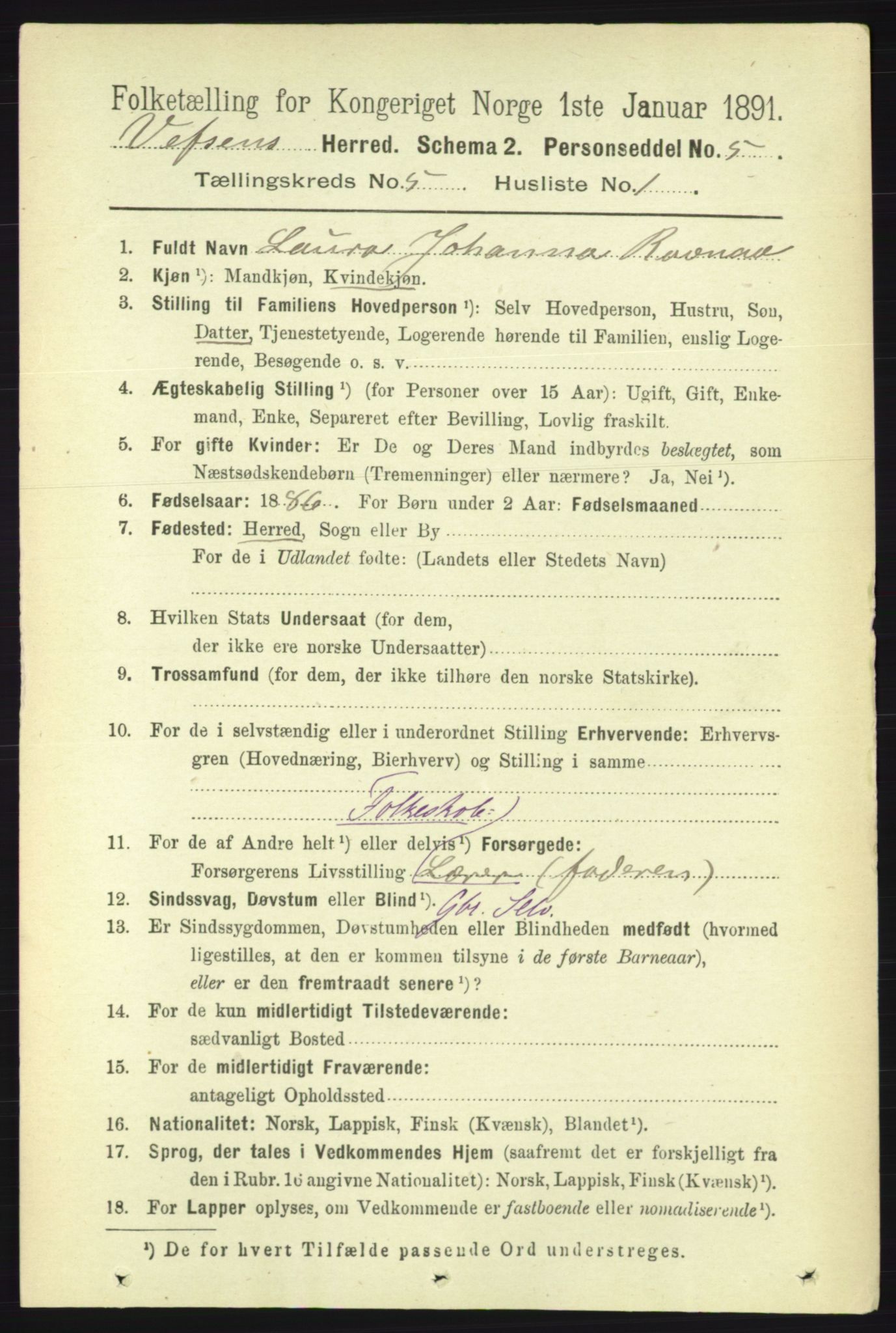 RA, 1891 census for 1824 Vefsn, 1891, p. 2089