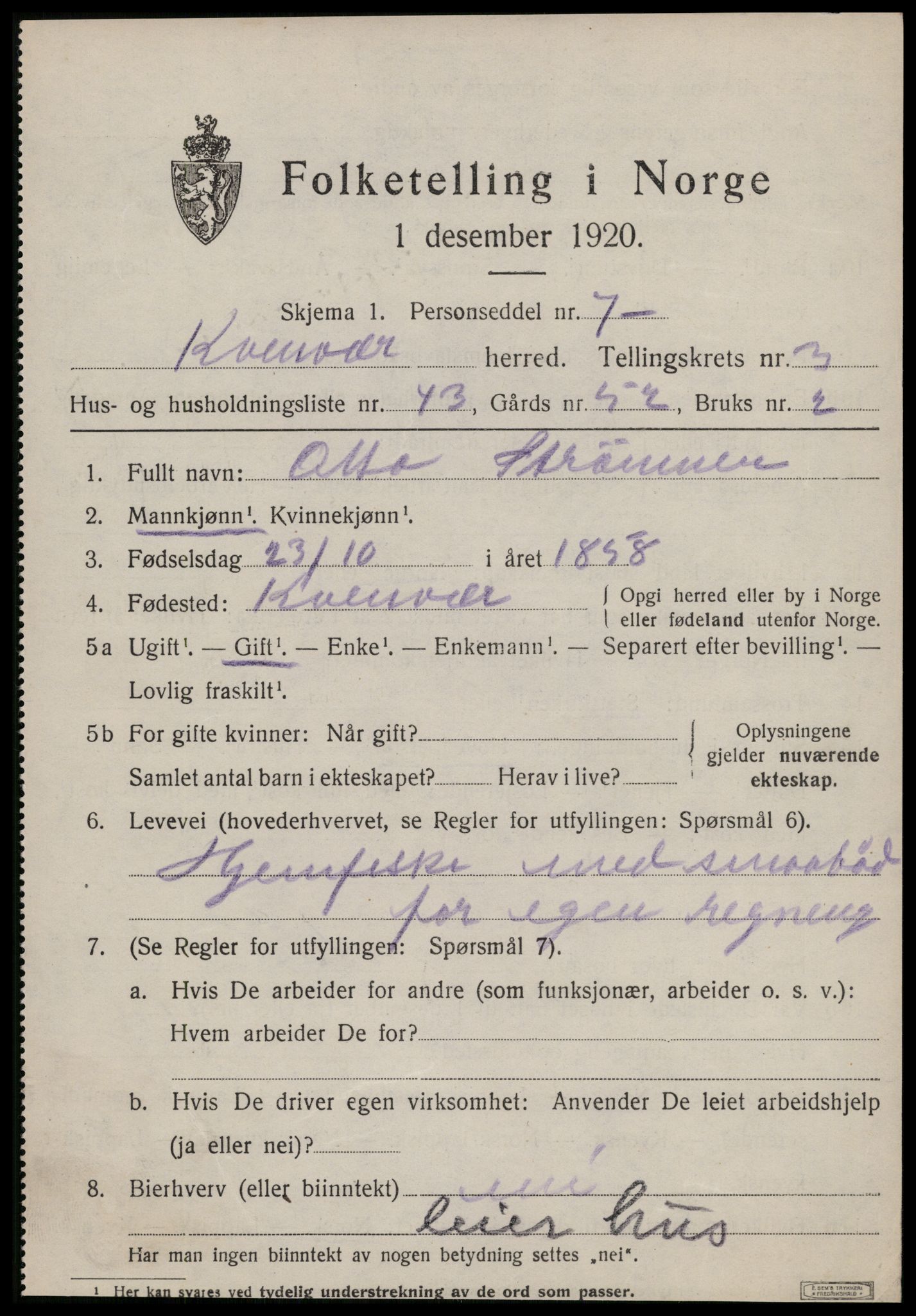 SAT, 1920 census for Kvenvær, 1920, p. 1416