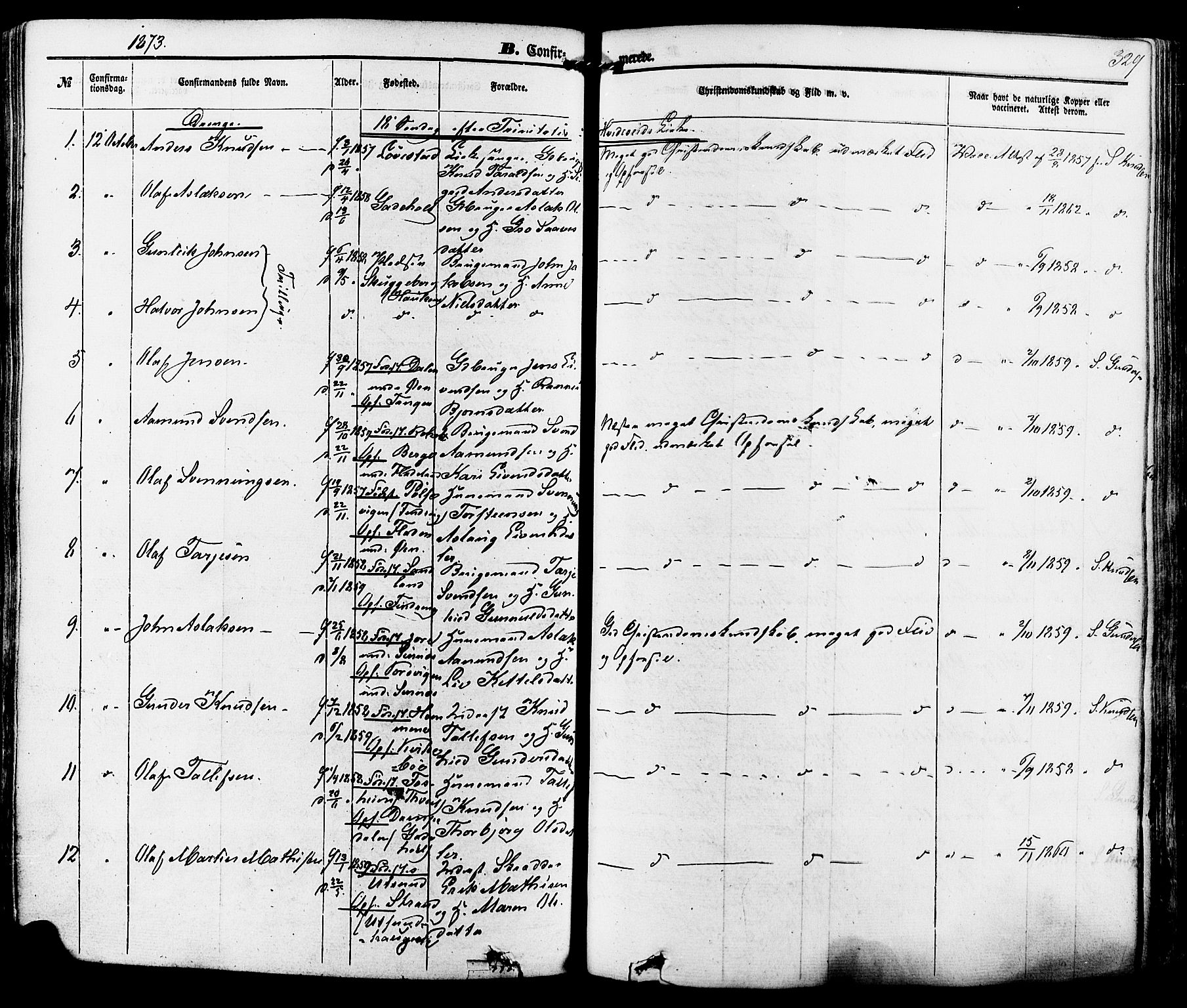 Kviteseid kirkebøker, SAKO/A-276/F/Fa/L0007: Parish register (official) no. I 7, 1859-1881, p. 329