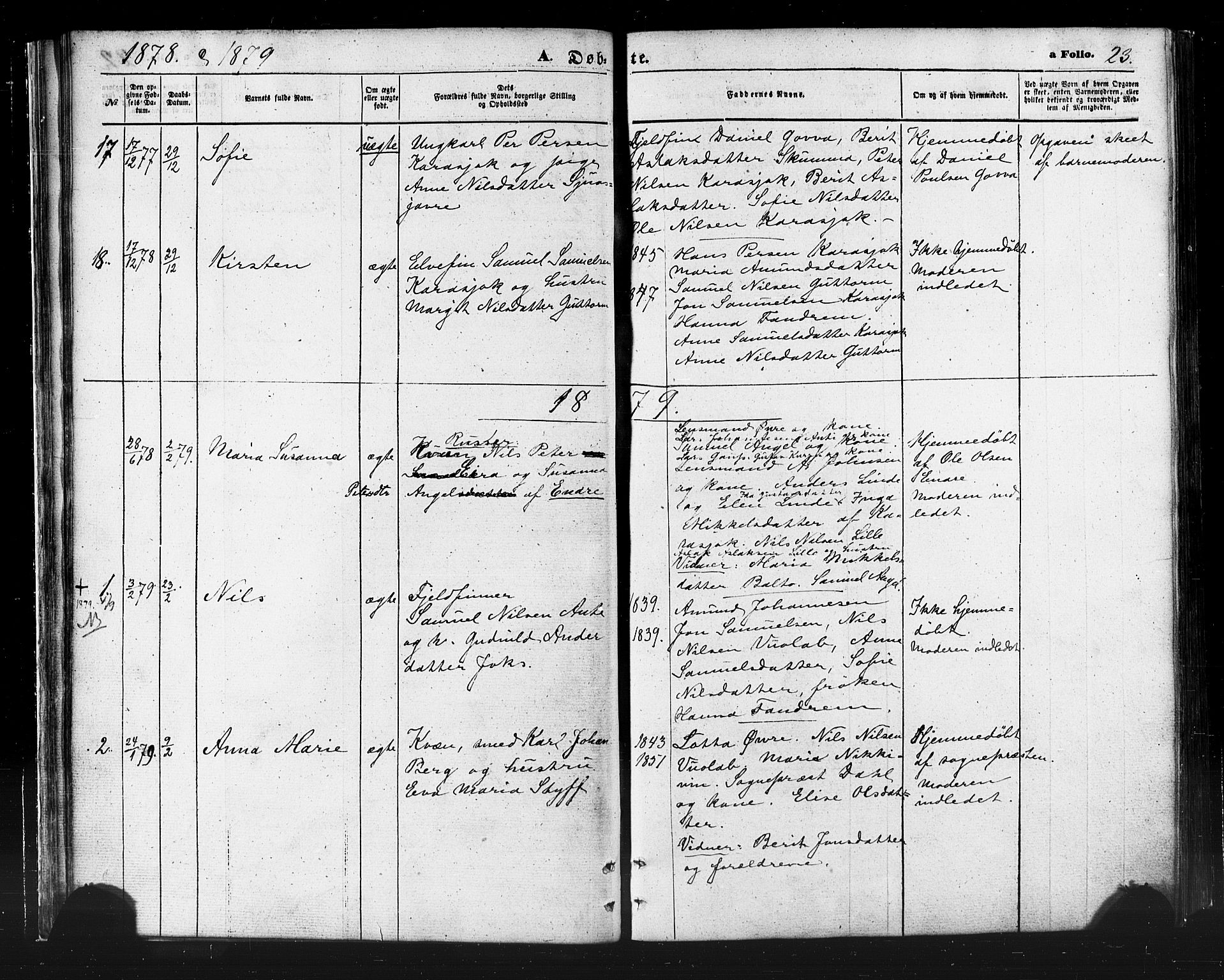 Karasjok sokneprestkontor, SATØ/S-1352/H/Ha/L0001kirke: Parish register (official) no. 1, 1872-1884, p. 23