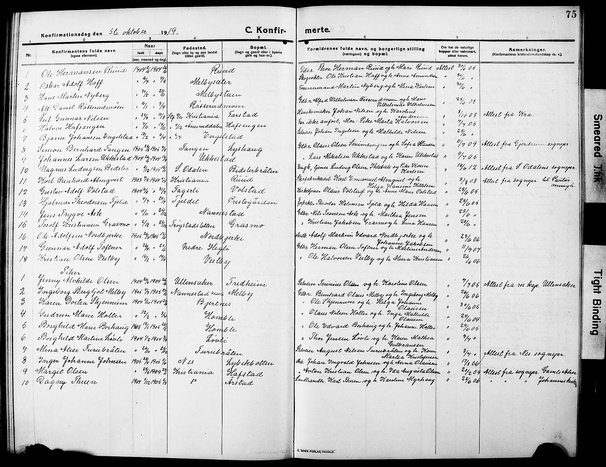Nannestad prestekontor Kirkebøker, AV/SAO-A-10414a/G/Ga/L0003: Parish register (copy) no. I 3, 1914-1929, p. 75