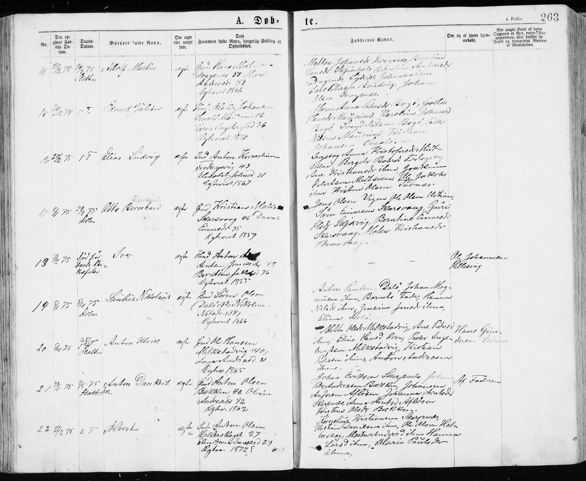 Ministerialprotokoller, klokkerbøker og fødselsregistre - Sør-Trøndelag, SAT/A-1456/640/L0576: Parish register (official) no. 640A01, 1846-1876, p. 263