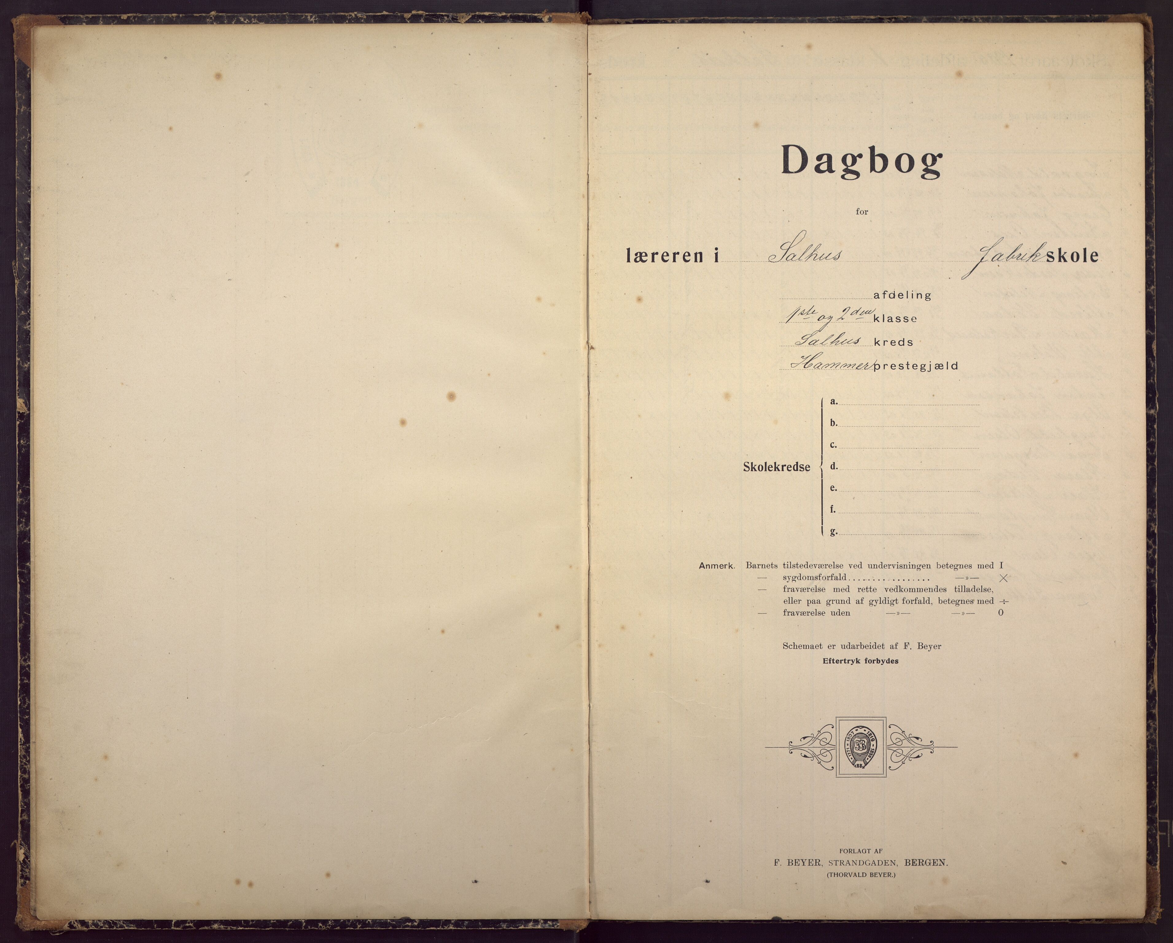 Salhus skole, BBA/A-1730/G/Ga/L0001/0005: Klassedagbøker / Klassedagbok, 1905-1913