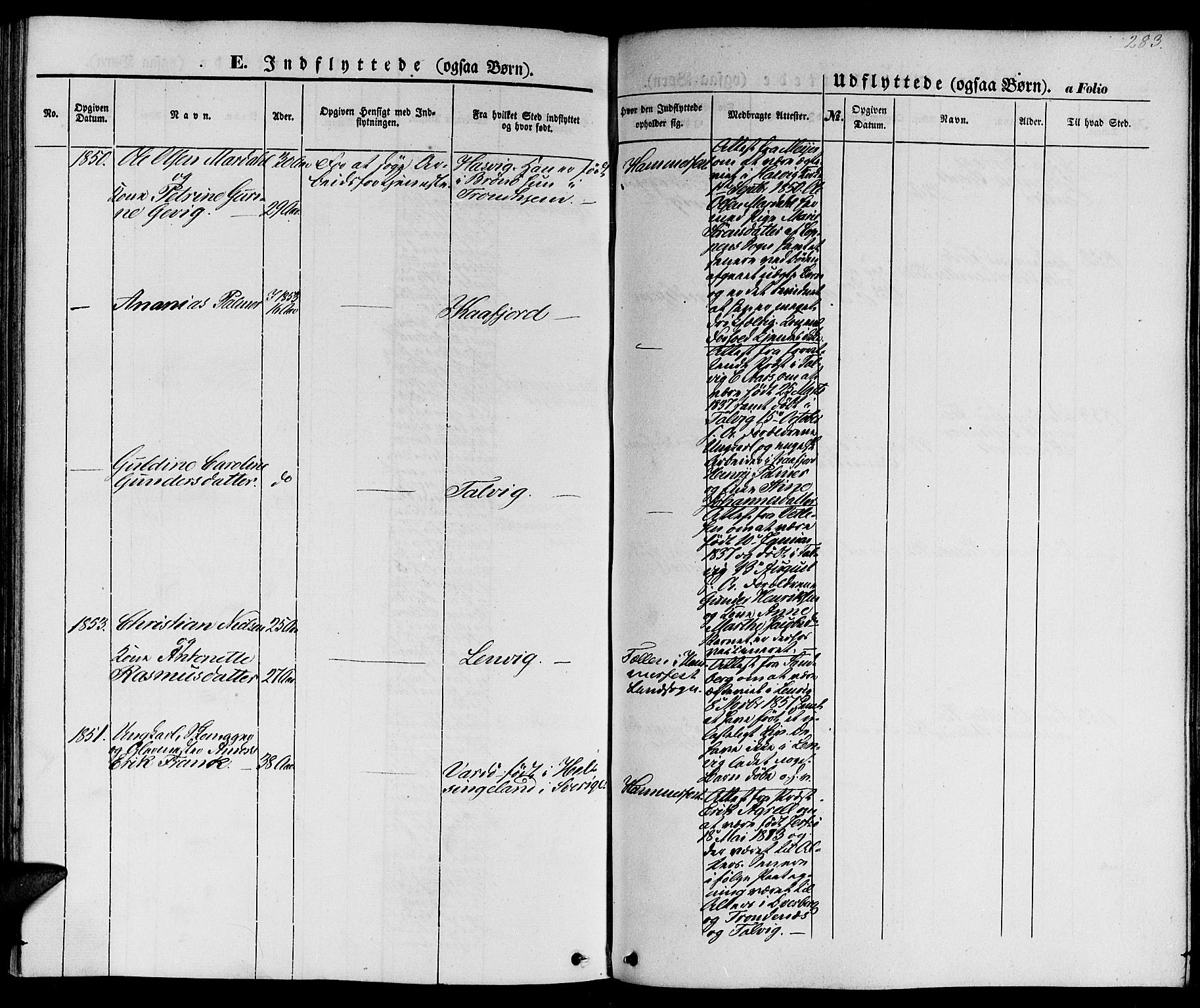 Hammerfest sokneprestkontor, AV/SATØ-S-1347/H/Hb/L0002.klokk: Parish register (copy) no. 2, 1851-1861, p. 283