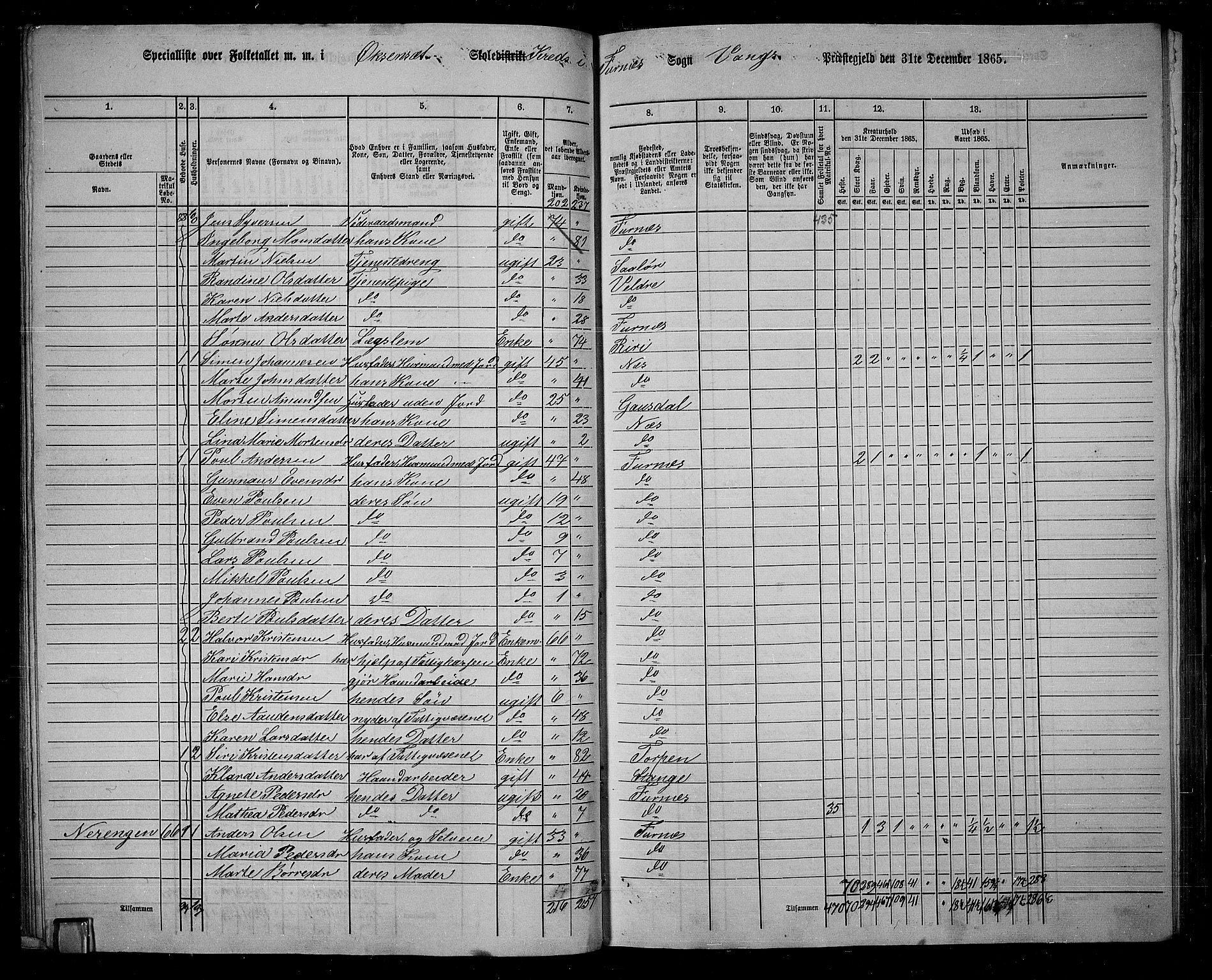 RA, 1865 census for Vang/Vang og Furnes, 1865, p. 63