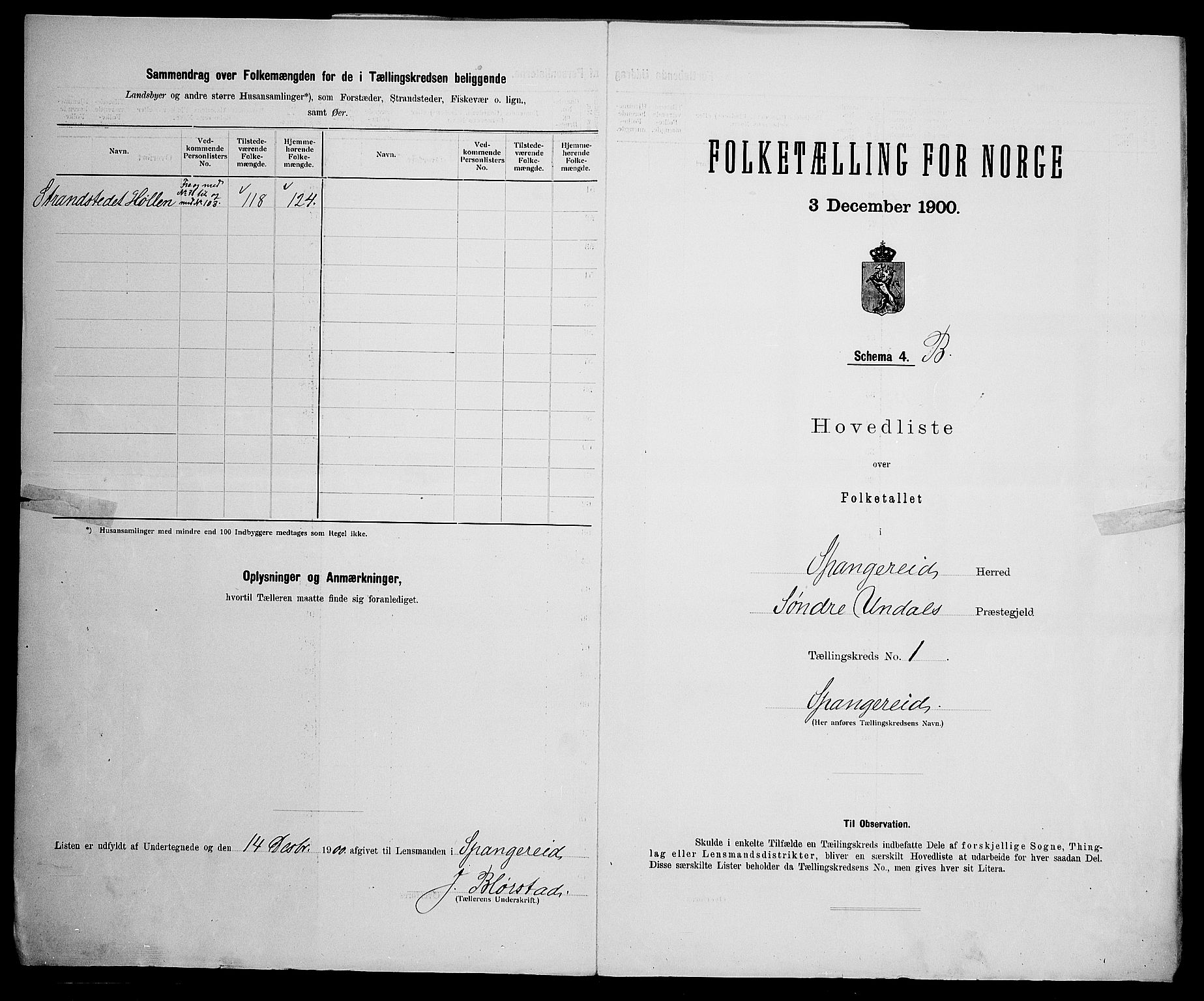 SAK, 1900 census for Spangereid, 1900, p. 14