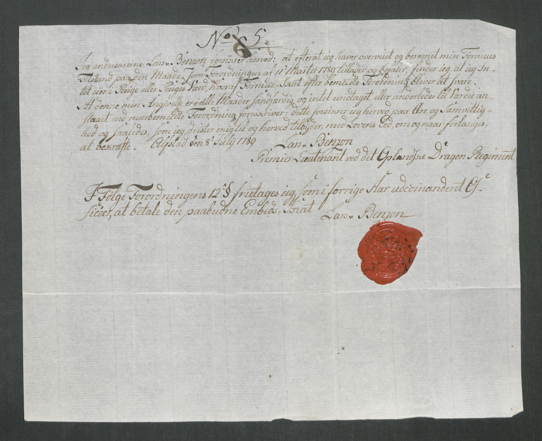 Rentekammeret inntil 1814, Reviderte regnskaper, Mindre regnskaper, AV/RA-EA-4068/Rf/Rfe/L0051: Toten fogderi, Trondheim, 1789, p. 282