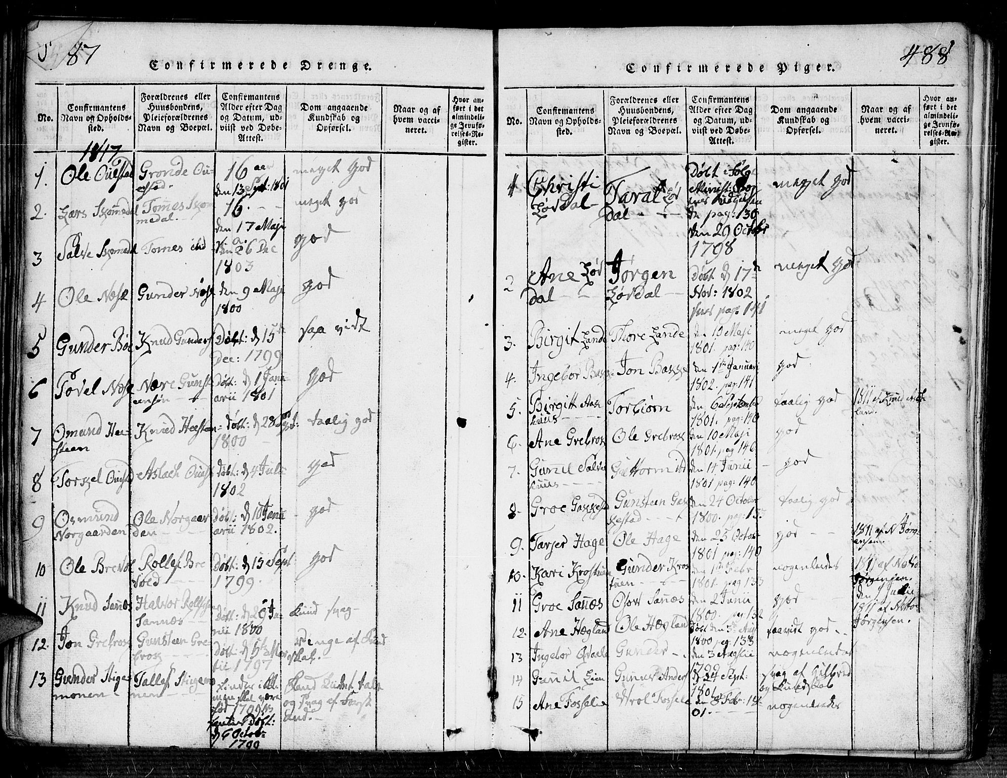 Bygland sokneprestkontor, SAK/1111-0006/F/Fa/Fab/L0003: Parish register (official) no. A 3, 1816-1841, p. 487-488