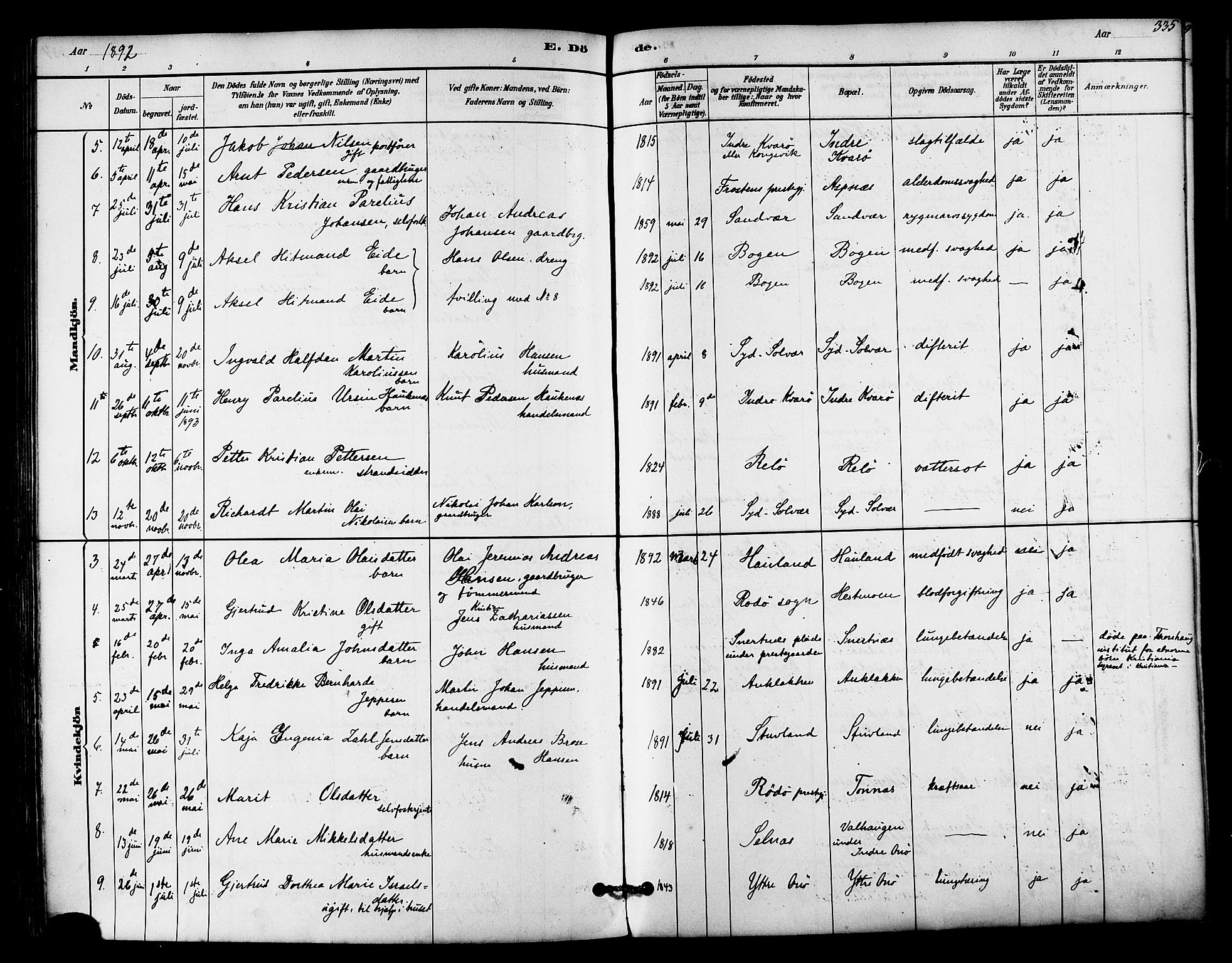 Ministerialprotokoller, klokkerbøker og fødselsregistre - Nordland, AV/SAT-A-1459/839/L0568: Parish register (official) no. 839A05, 1880-1902, p. 335