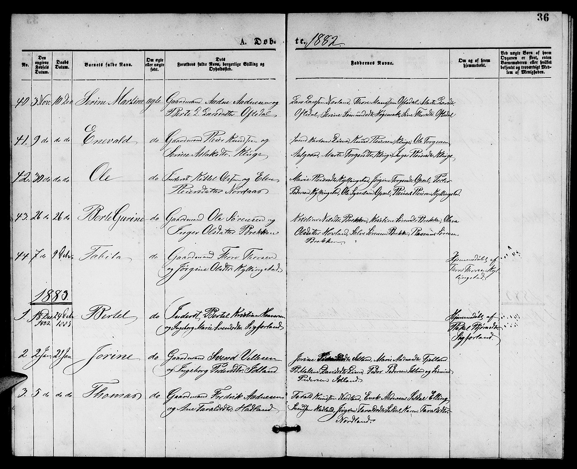 Lye sokneprestkontor, SAST/A-101794/001/30BB/L0005: Parish register (copy) no. B 5, 1875-1886, p. 36