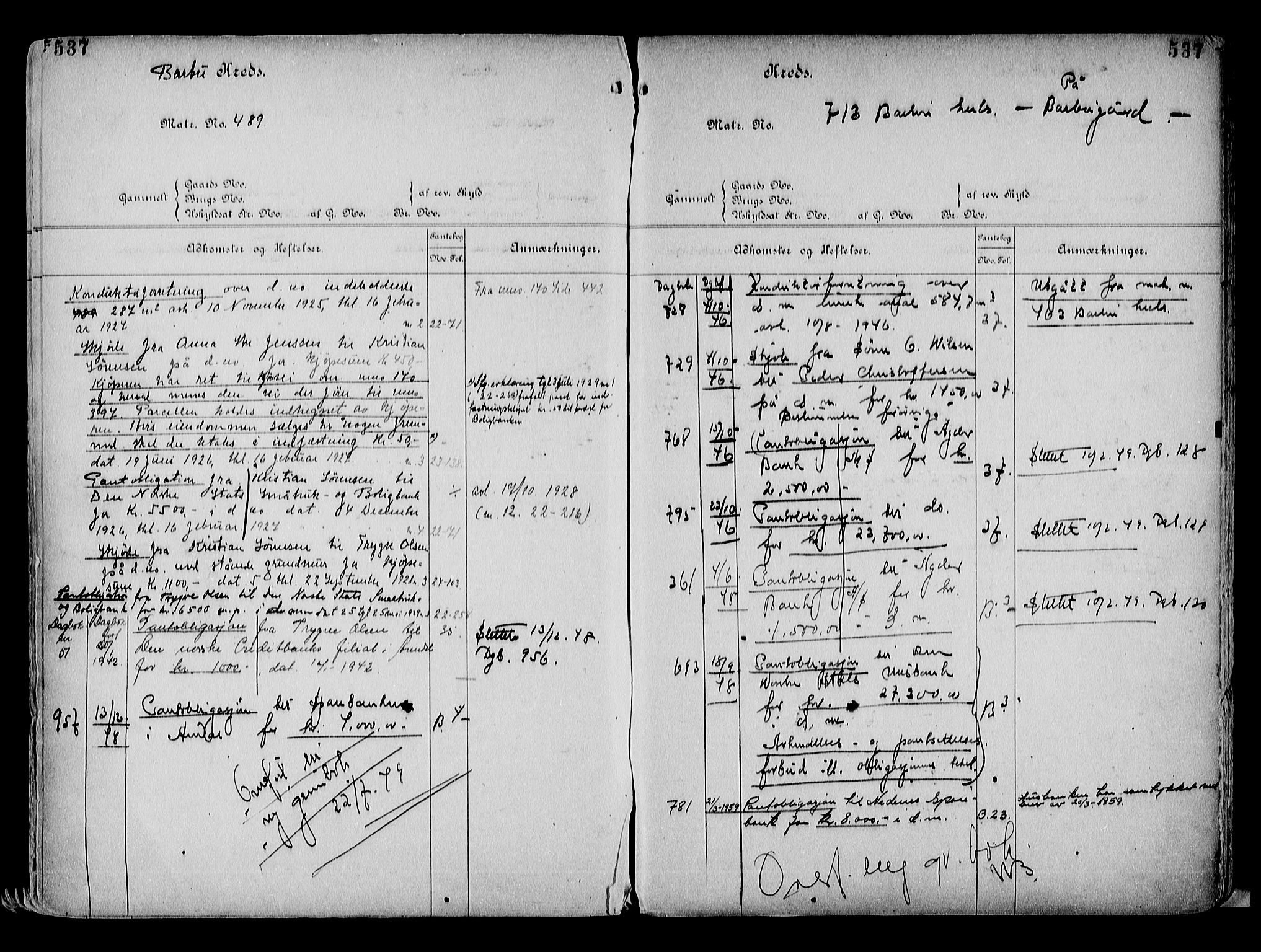 Arendal byfogd, AV/SAK-1222-0001/G/Ga/L0014: Mortgage register no. 12, 1865-1960, p. 537