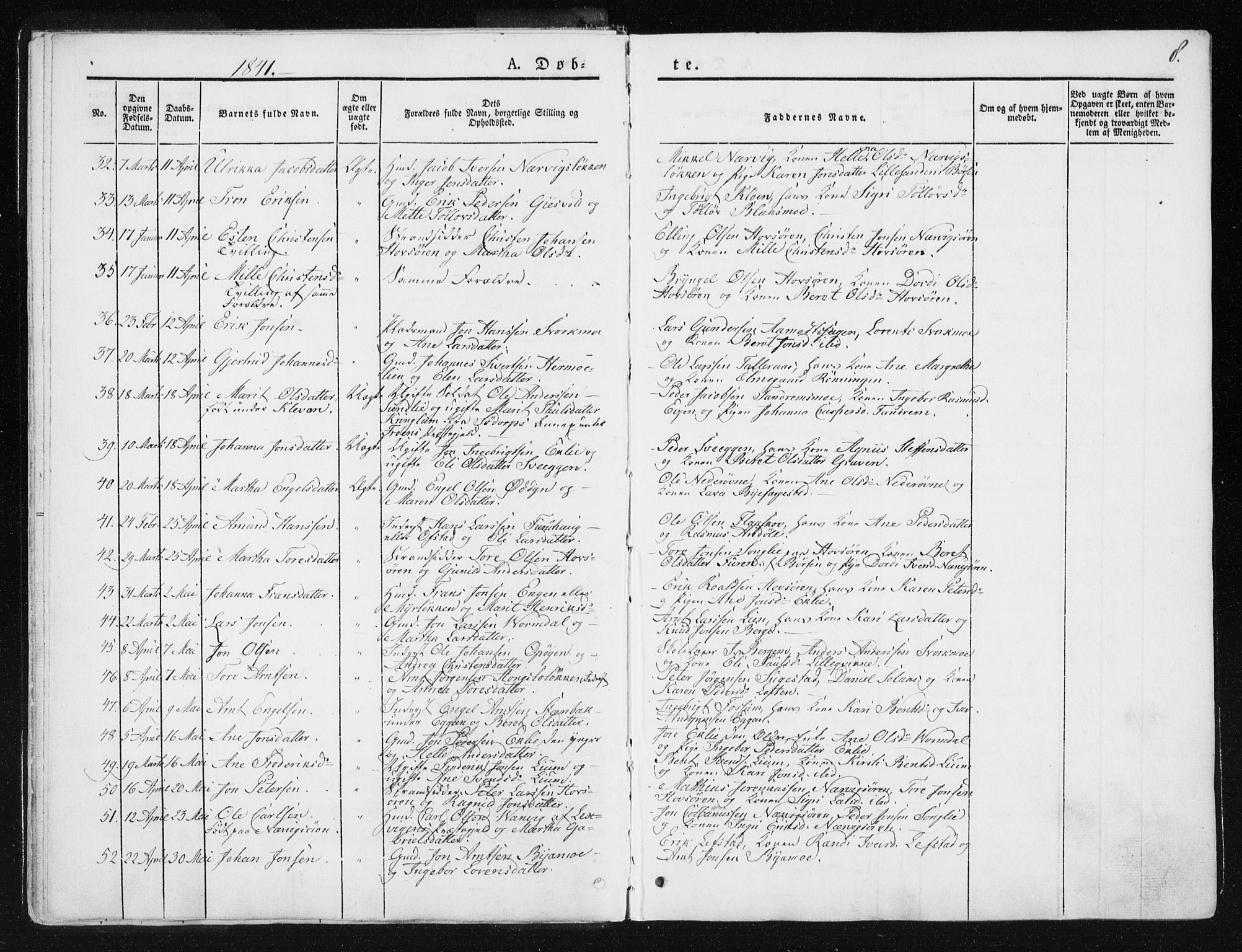 Ministerialprotokoller, klokkerbøker og fødselsregistre - Sør-Trøndelag, SAT/A-1456/668/L0805: Parish register (official) no. 668A05, 1840-1853, p. 8
