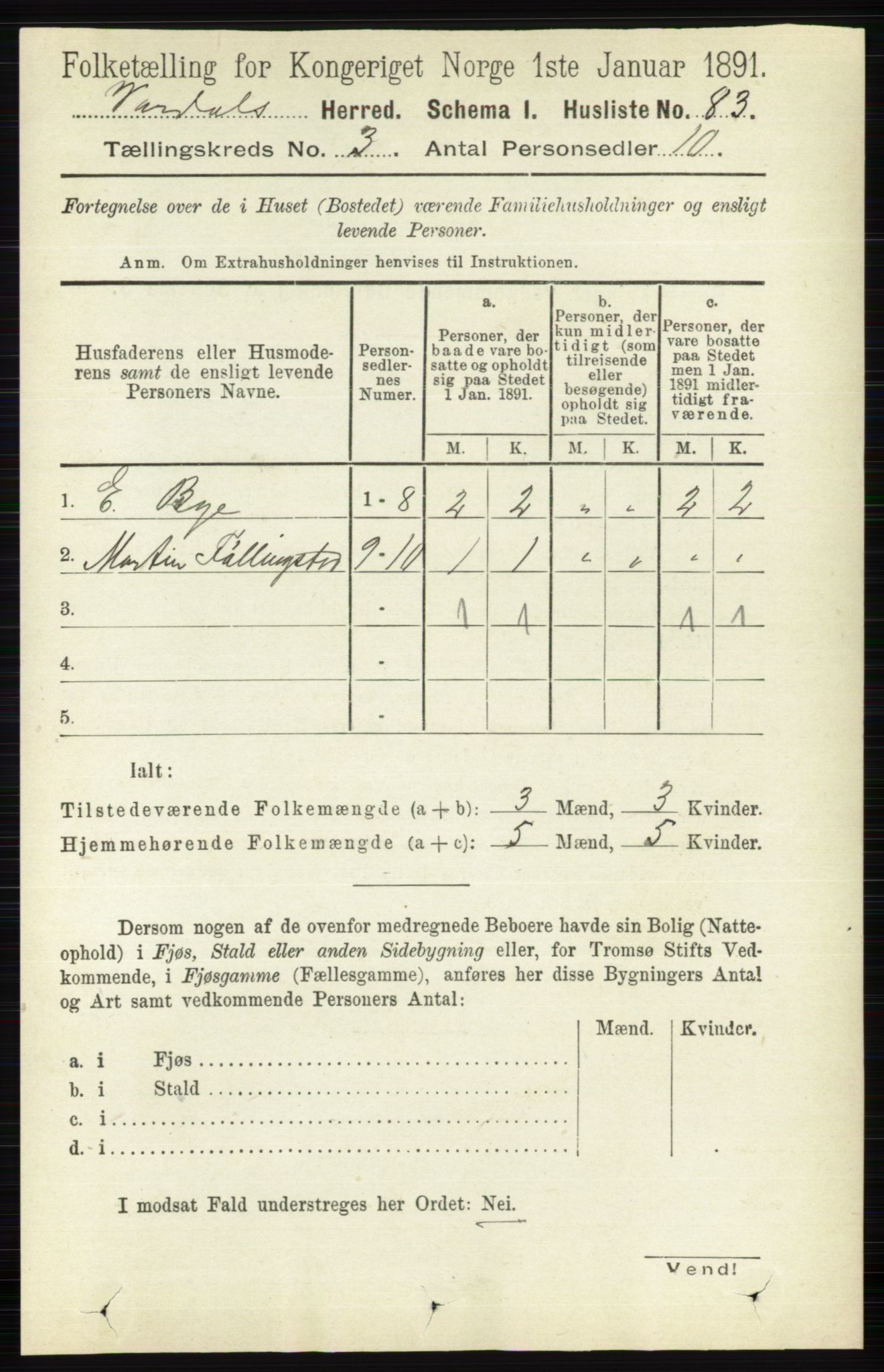 RA, 1891 census for 0527 Vardal, 1891, p. 969