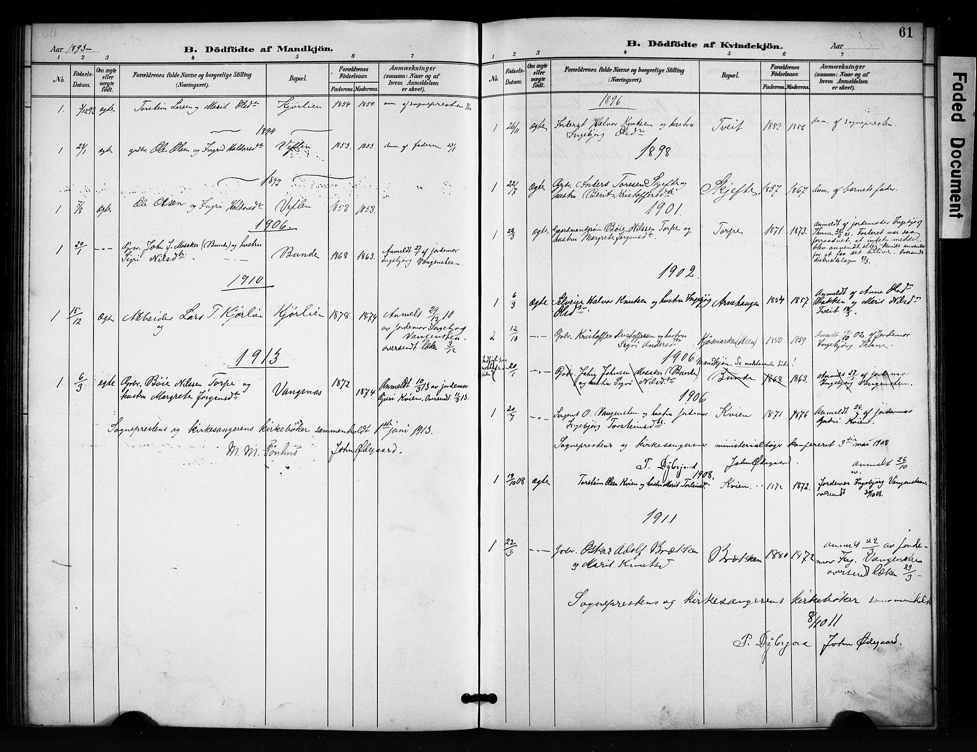 Vang prestekontor, Valdres, SAH/PREST-140/H/Hb/L0007: Parish register (copy) no. 7, 1893-1924, p. 61