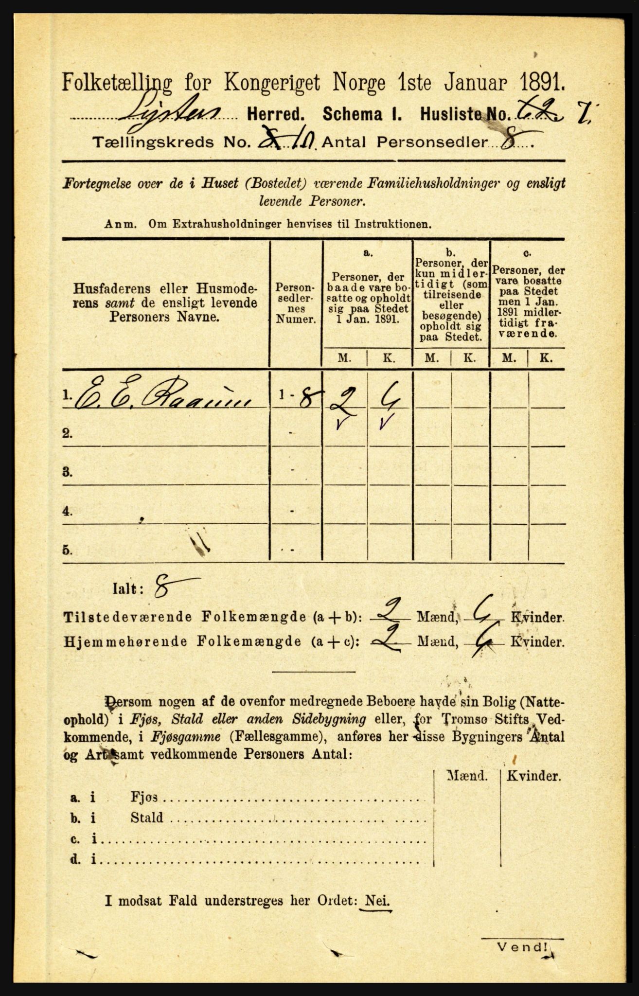 RA, 1891 census for 1426 Luster, 1891, p. 3104