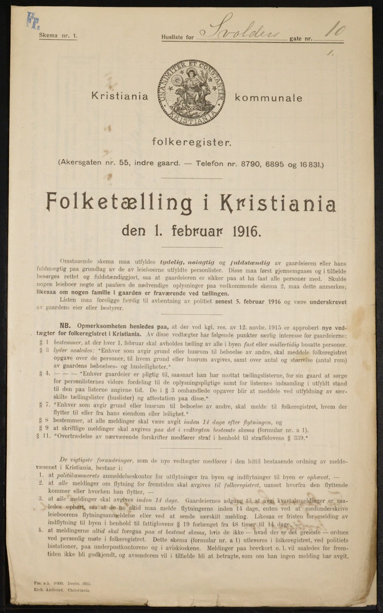 OBA, Municipal Census 1916 for Kristiania, 1916, p. 109286