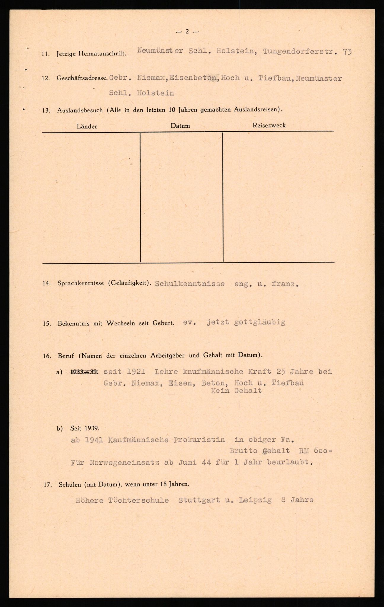 Forsvaret, Forsvarets overkommando II, AV/RA-RAFA-3915/D/Db/L0024: CI Questionaires. Tyske okkupasjonsstyrker i Norge. Tyskere., 1945-1946, p. 157