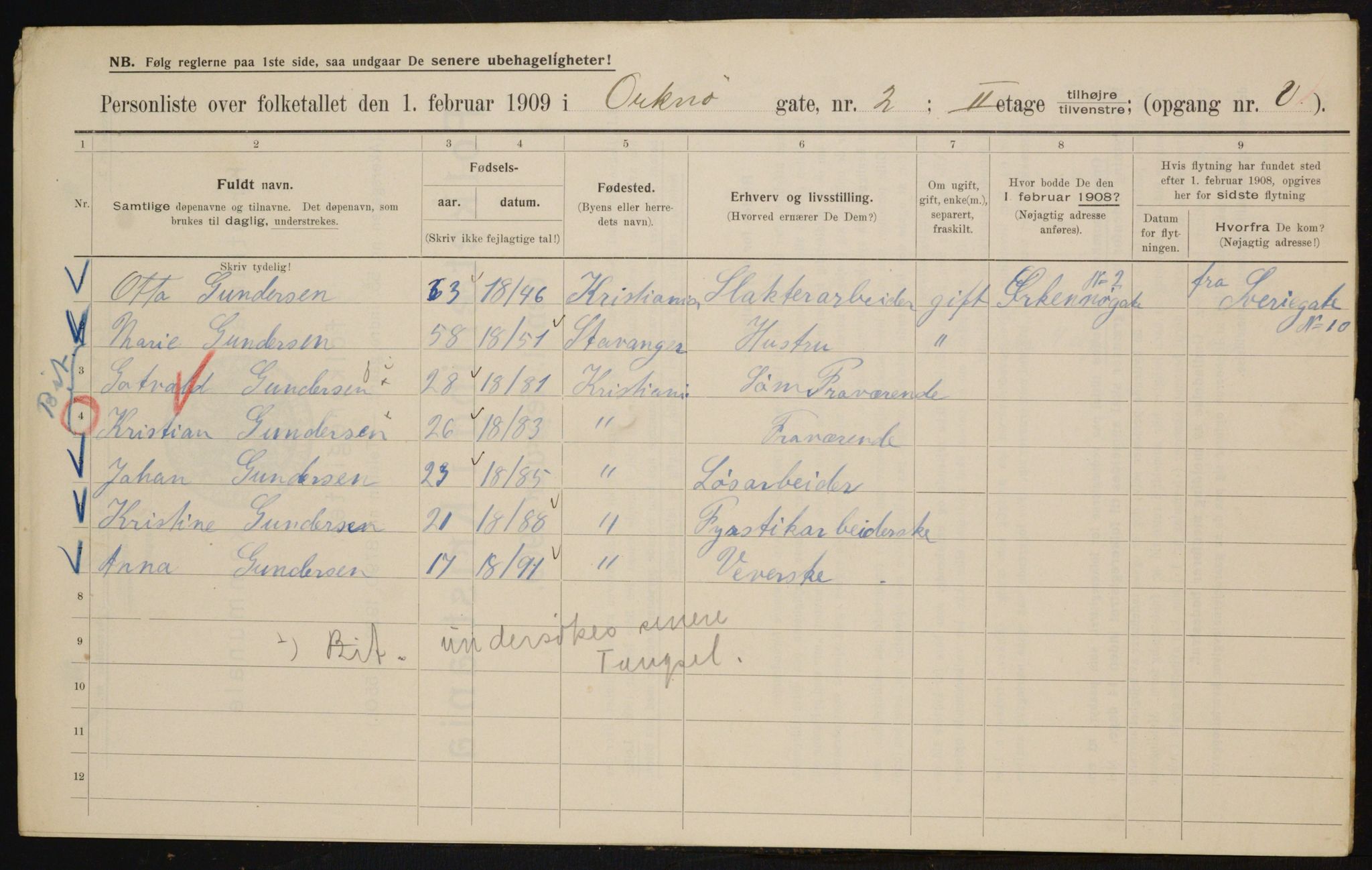 OBA, Municipal Census 1909 for Kristiania, 1909, p. 68729