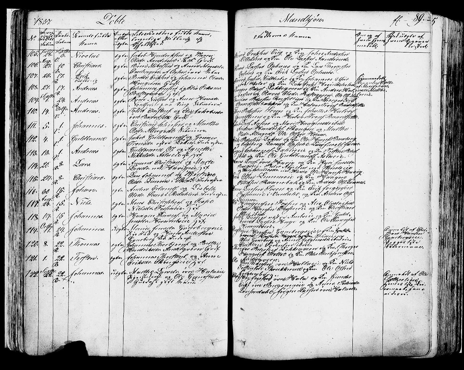 Ringsaker prestekontor, AV/SAH-PREST-014/K/Ka/L0007: Parish register (official) no. 7A, 1826-1837, p. 89