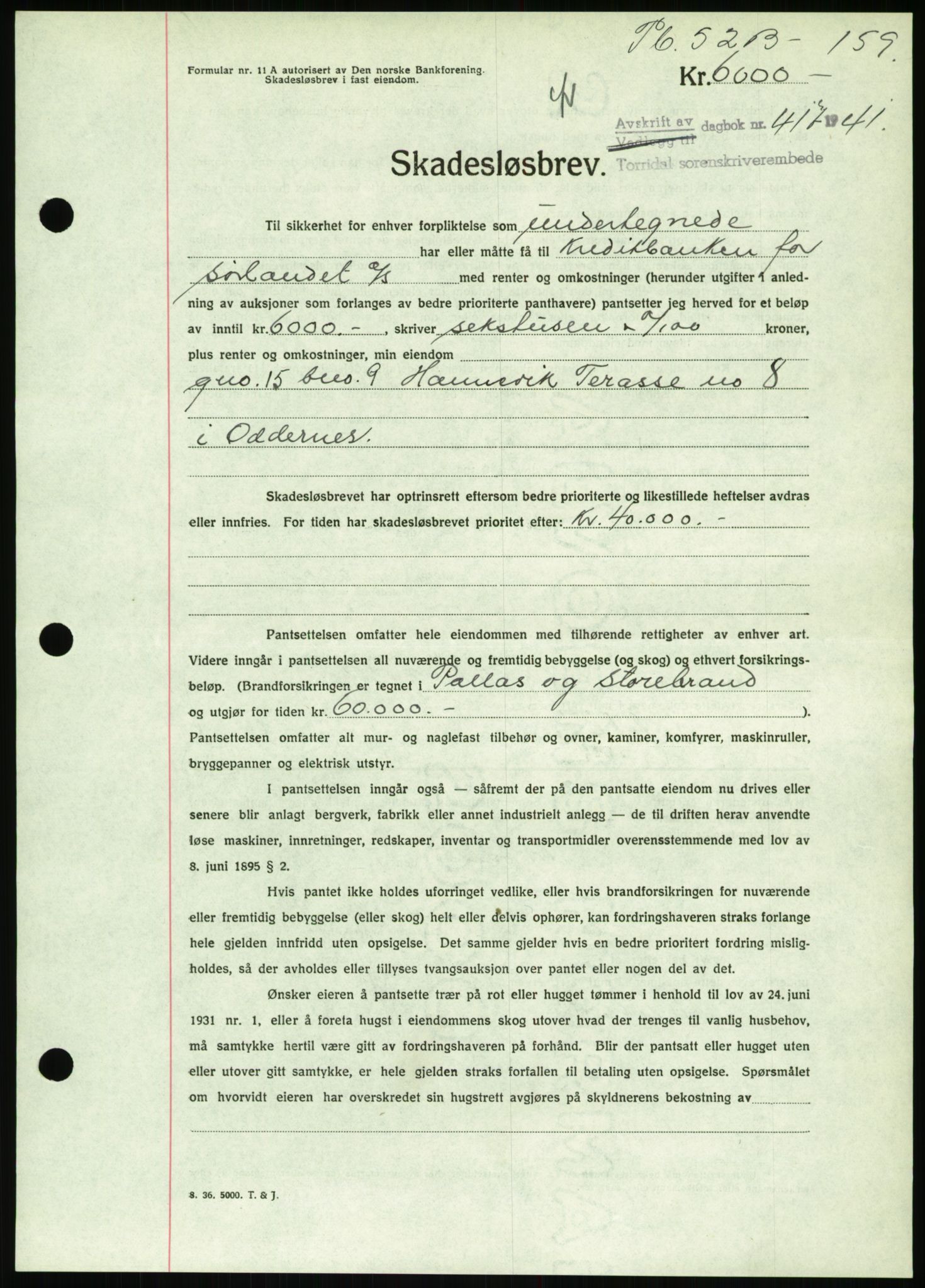 Torridal sorenskriveri, AV/SAK-1221-0012/G/Gb/Gbb/L0008: Mortgage book no. 52b, 1940-1942, Diary no: : 417/1941