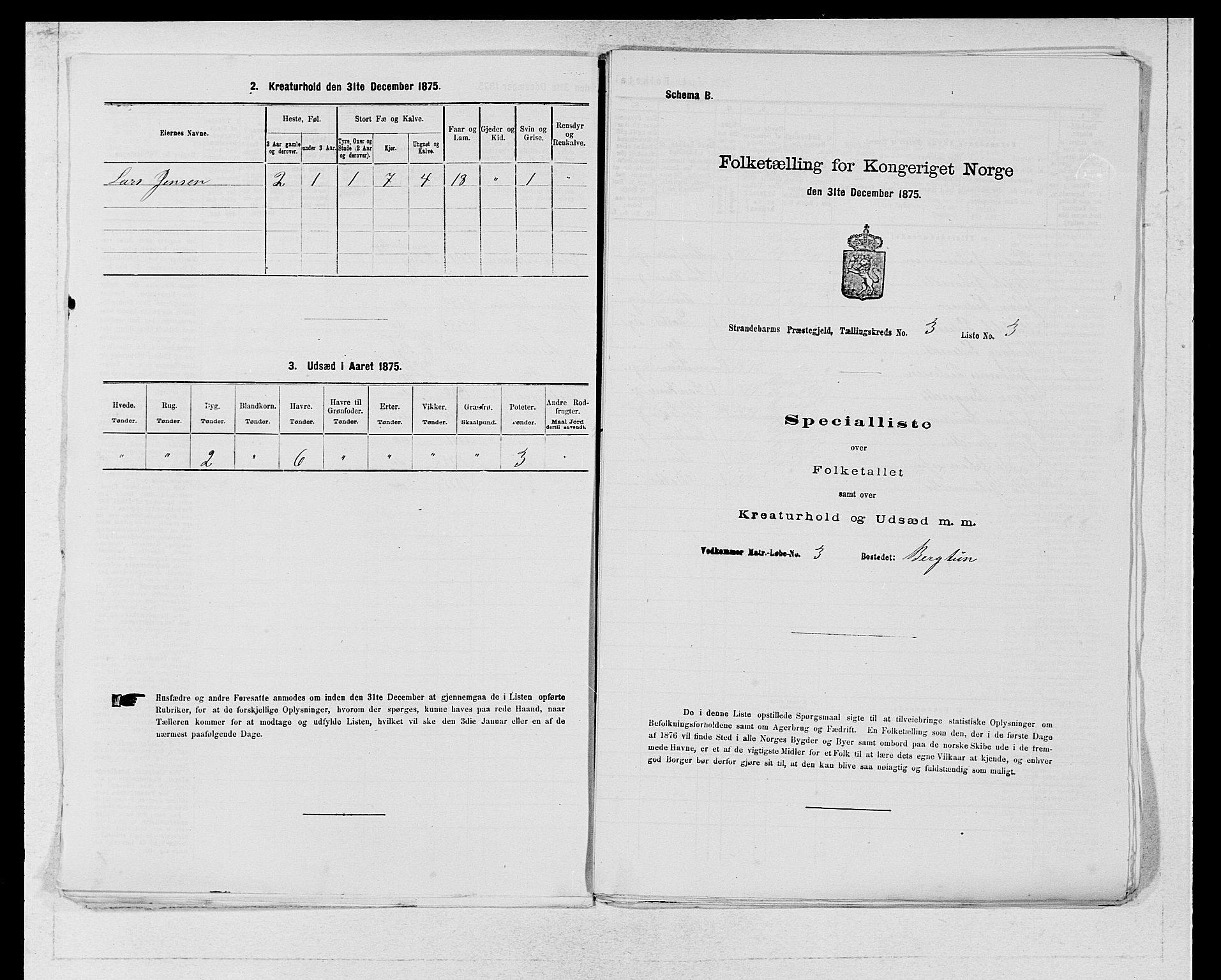 SAB, 1875 census for 1226P Strandebarm, 1875, p. 327