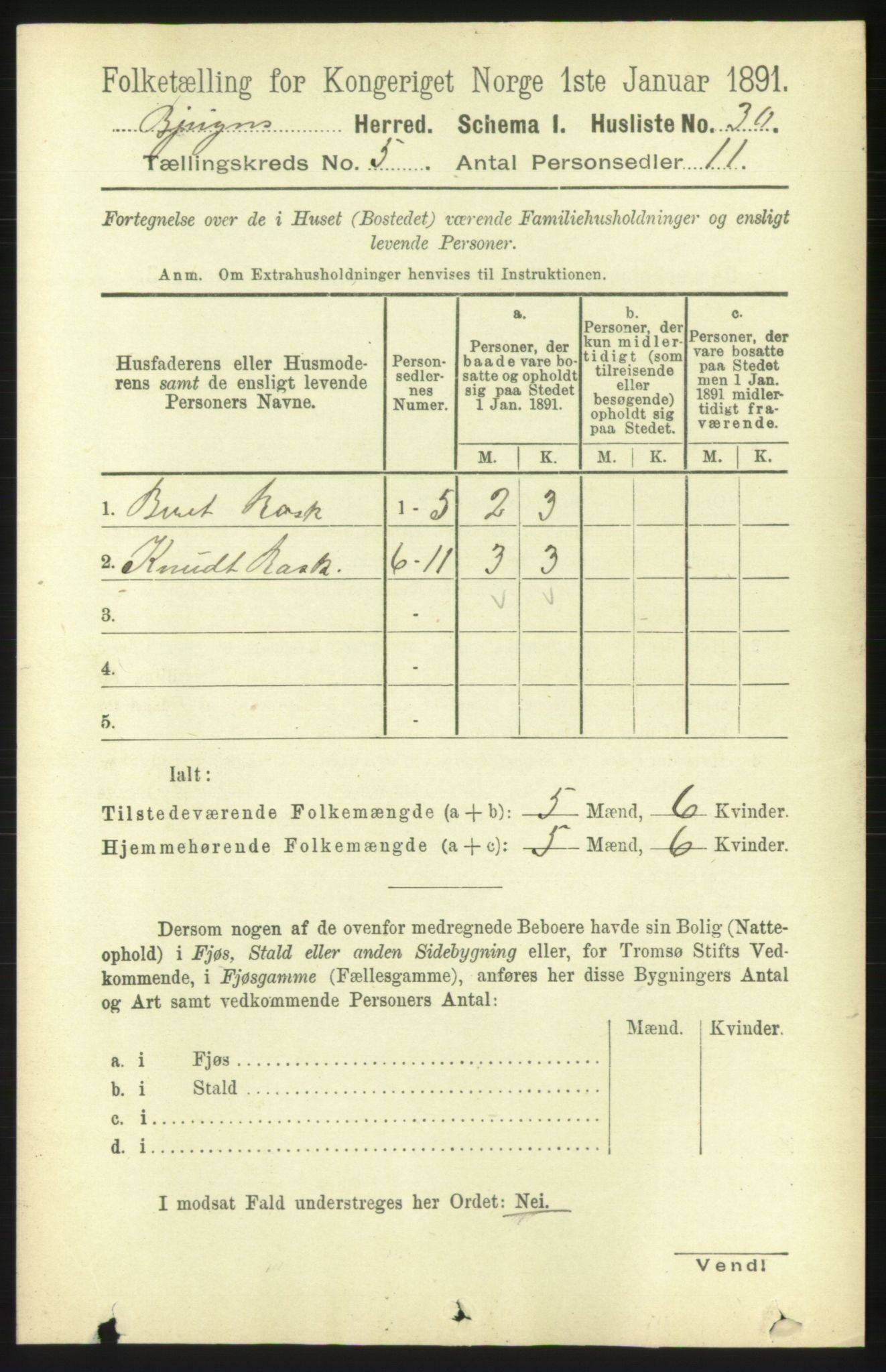 RA, 1891 census for 1627 Bjugn, 1891, p. 1348