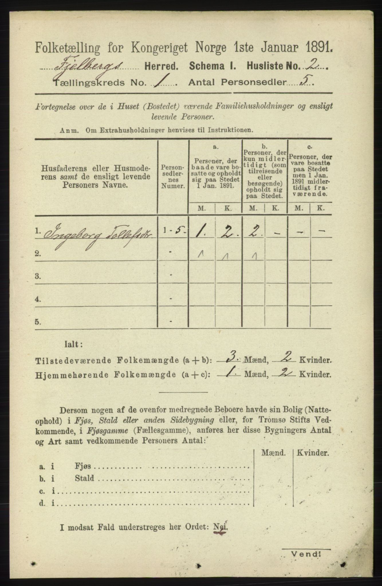 RA, 1891 census for 1213 Fjelberg, 1891, p. 30