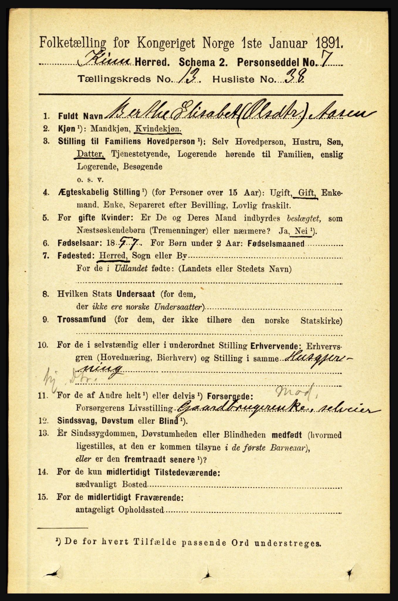RA, 1891 census for 1437 Kinn, 1891, p. 5322