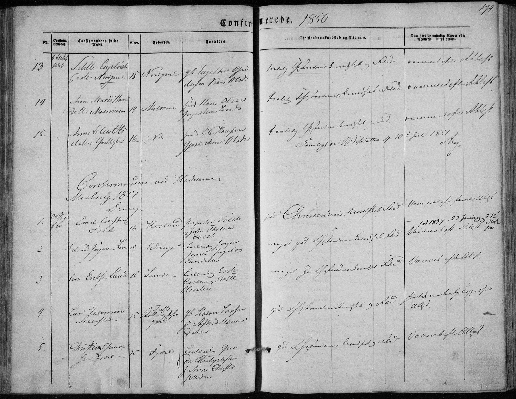 Hedrum kirkebøker, AV/SAKO-A-344/F/Fa/L0006: Parish register (official) no. I 6, 1849-1857, p. 174