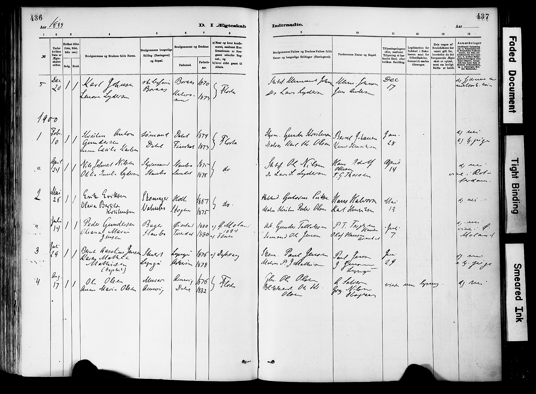 Dypvåg sokneprestkontor, AV/SAK-1111-0007/F/Fa/Fab/L0001: Parish register (official) no. A 1, 1885-1912, p. 436-437