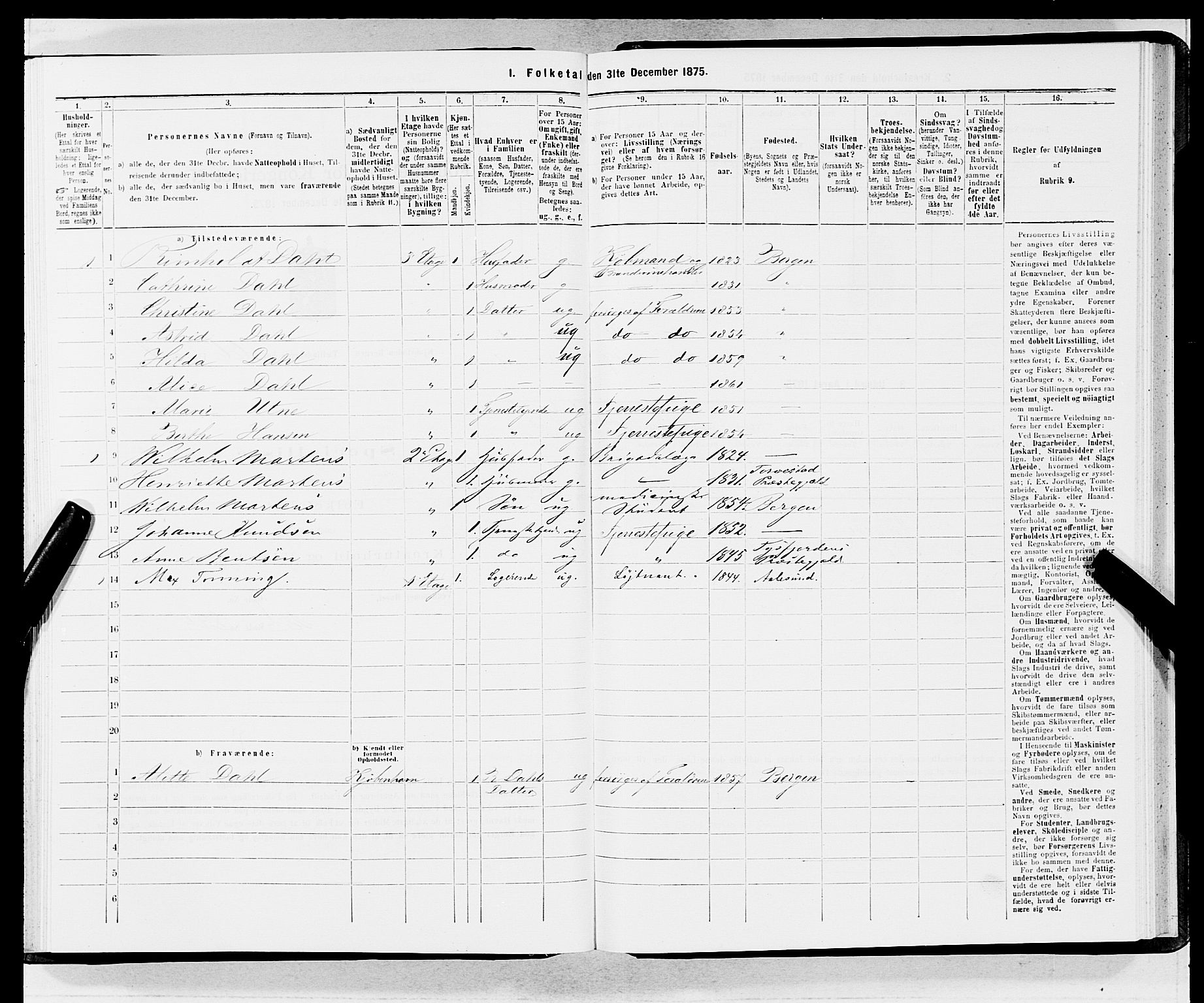 SAB, 1875 census for 1301 Bergen, 1875, p. 3497