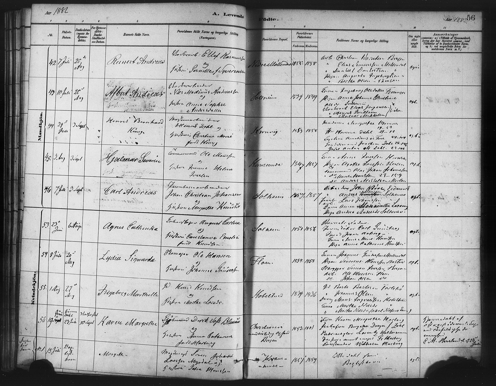 St. Jørgens hospital og Årstad sokneprestembete, AV/SAB-A-99934: Parish register (official) no. A 7, 1879-1886, p. 56