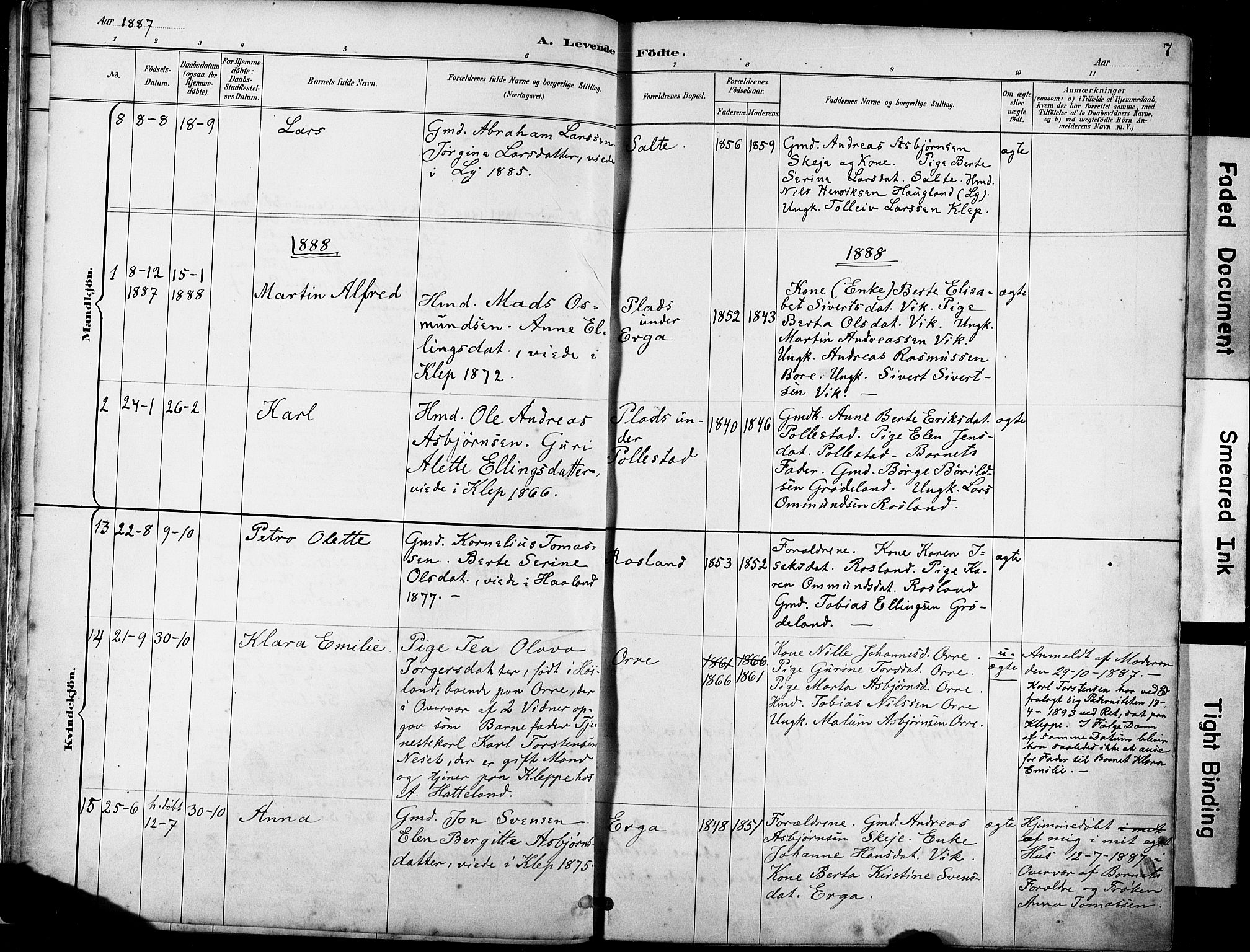 Klepp sokneprestkontor, AV/SAST-A-101803/001/3/30BA/L0007: Parish register (official) no. A 8, 1886-1912, p. 7