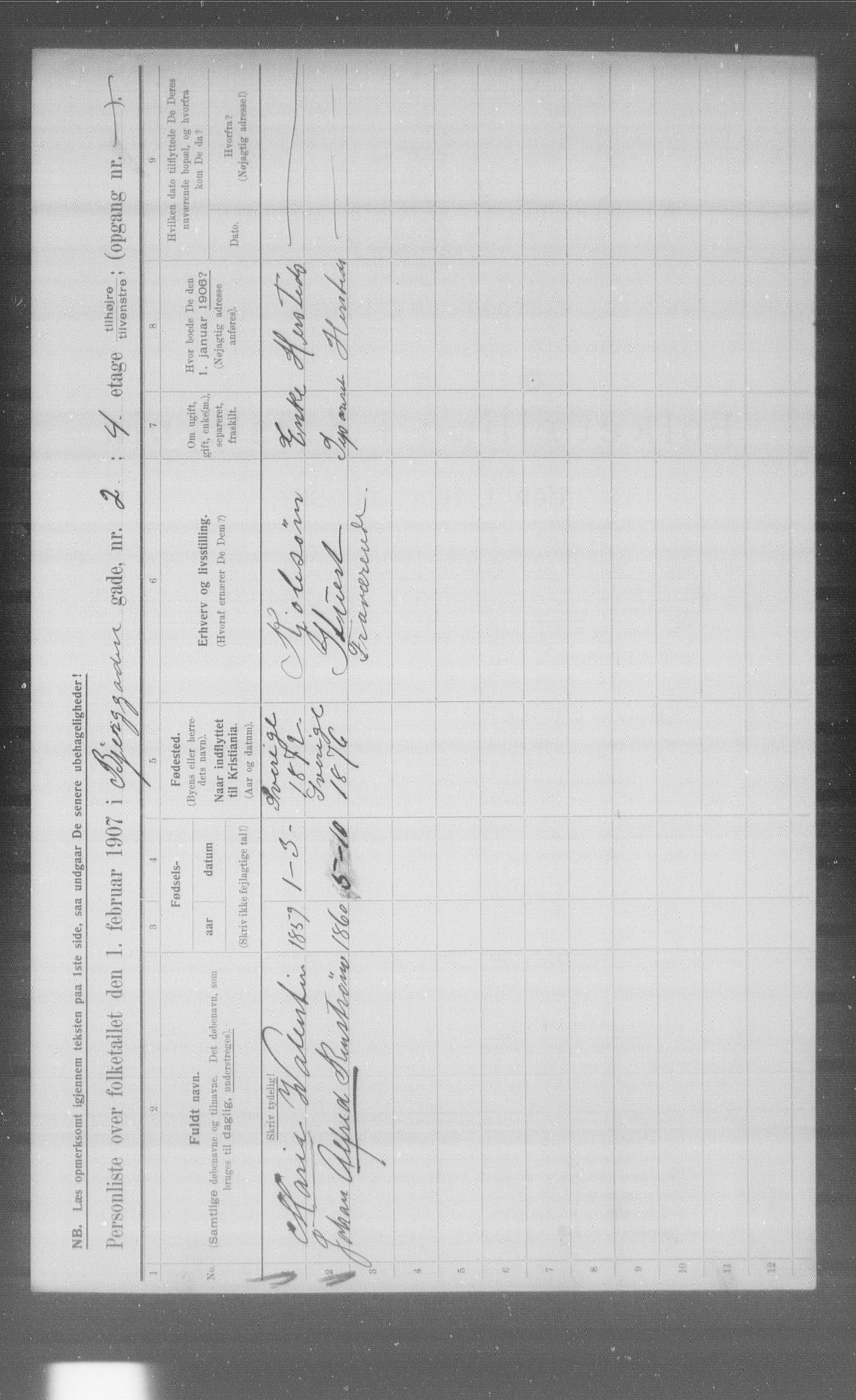 OBA, Municipal Census 1907 for Kristiania, 1907, p. 2189