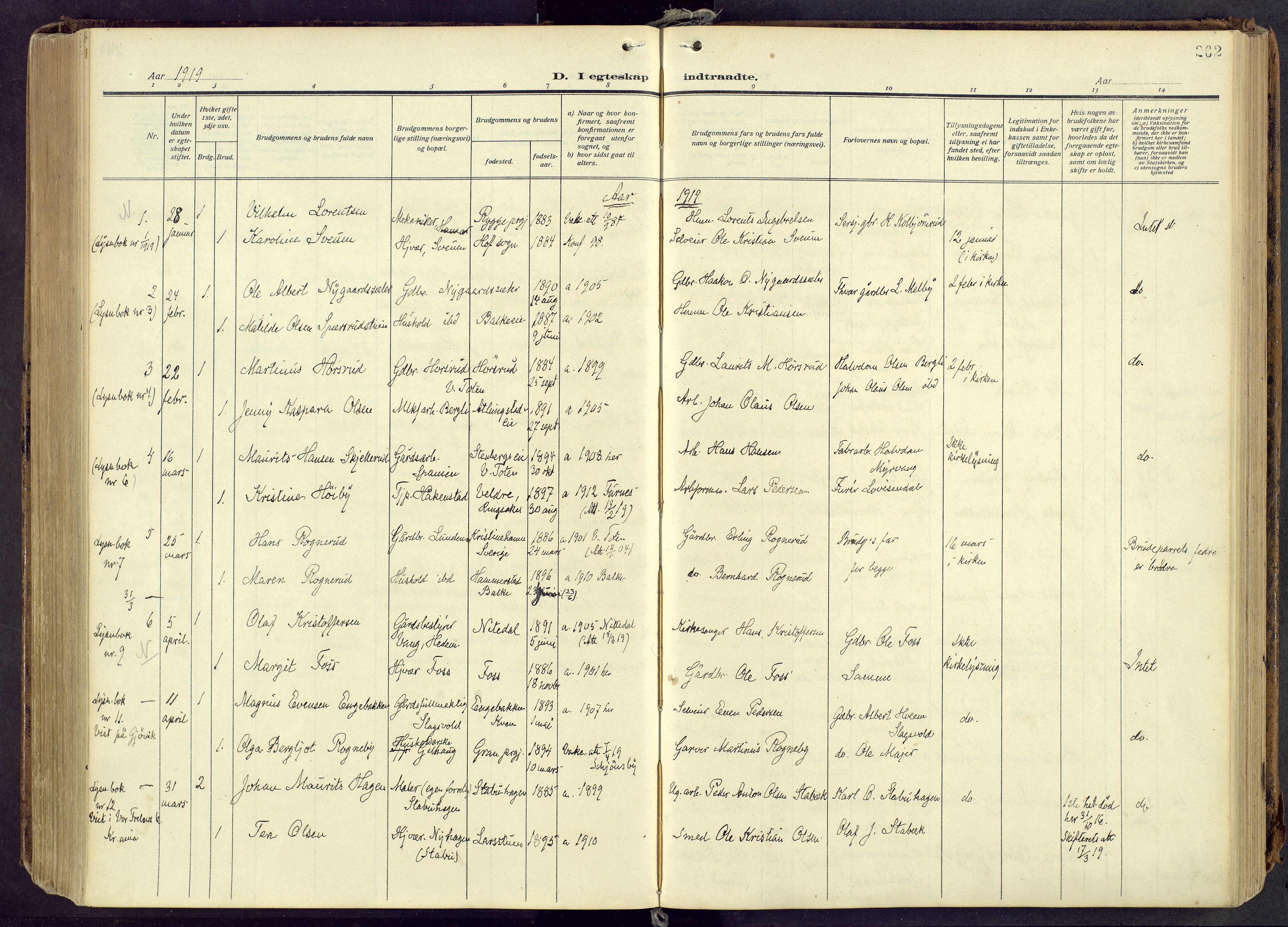 Østre Toten prestekontor, AV/SAH-PREST-104/H/Ha/Haa/L0010: Parish register (official) no. 10, 1910-1920, p. 262