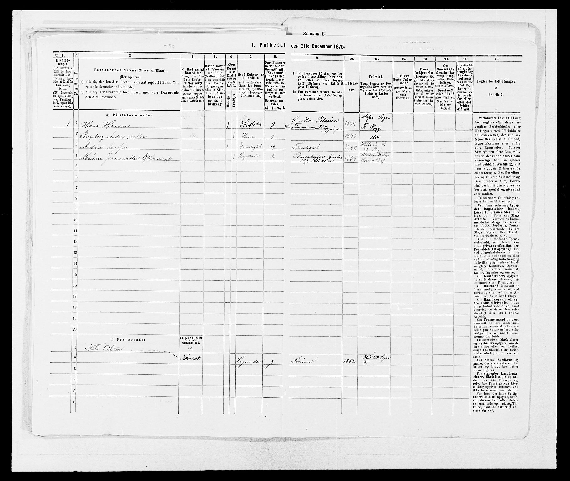 SAB, 1875 census for 1218P Finnås, 1875, p. 225