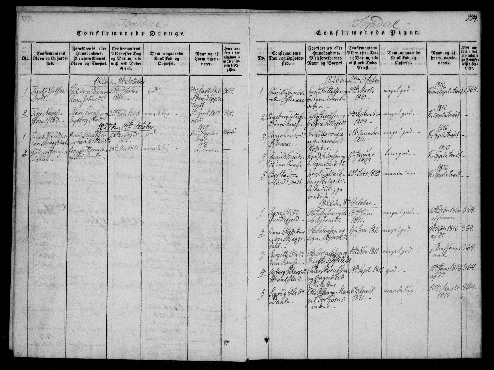 Åmli sokneprestkontor, AV/SAK-1111-0050/F/Fa/Fac/L0006: Parish register (official) no. A 6, 1816-1829, p. 274