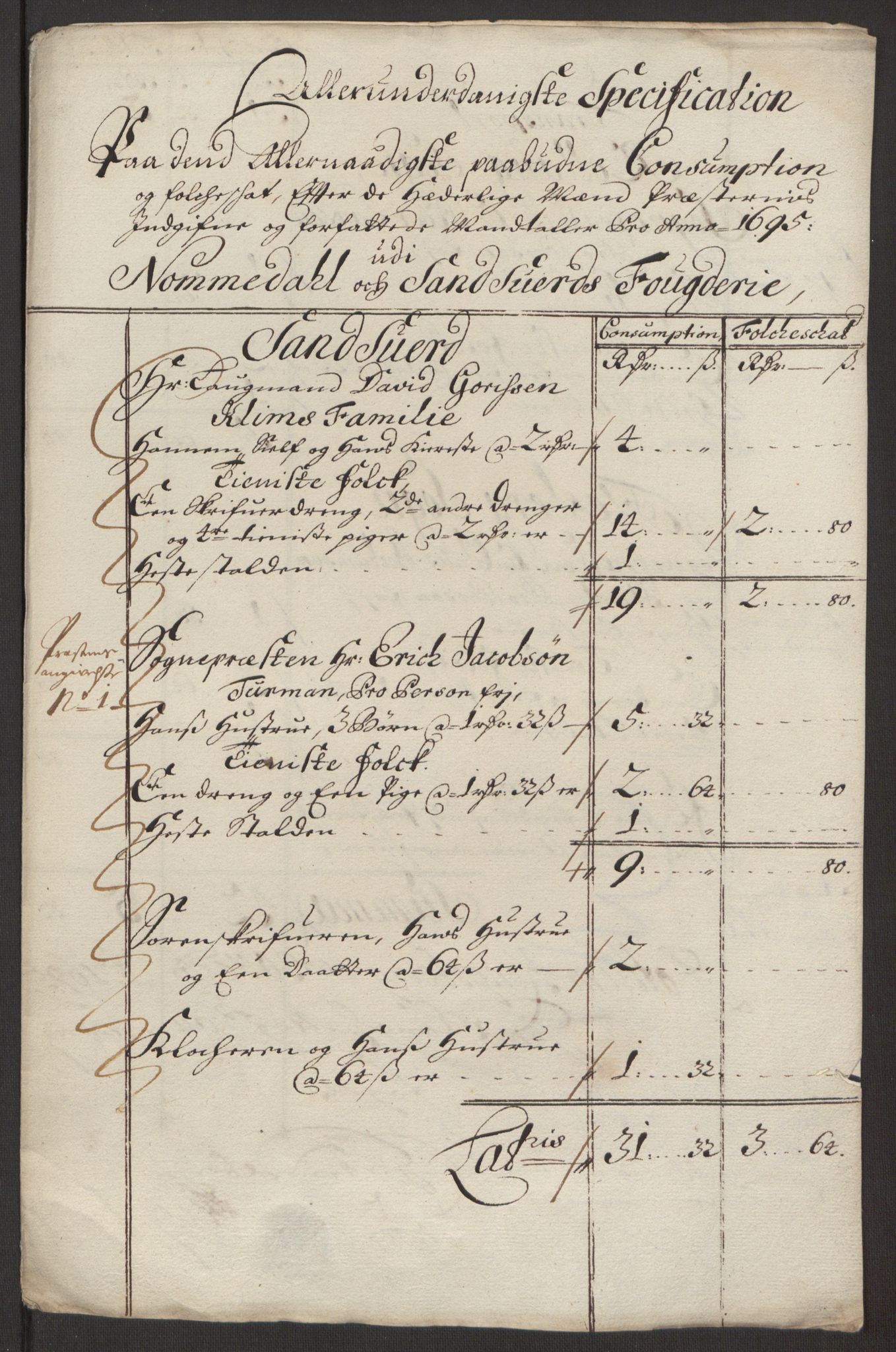 Rentekammeret inntil 1814, Reviderte regnskaper, Fogderegnskap, RA/EA-4092/R24/L1575: Fogderegnskap Numedal og Sandsvær, 1692-1695, p. 406