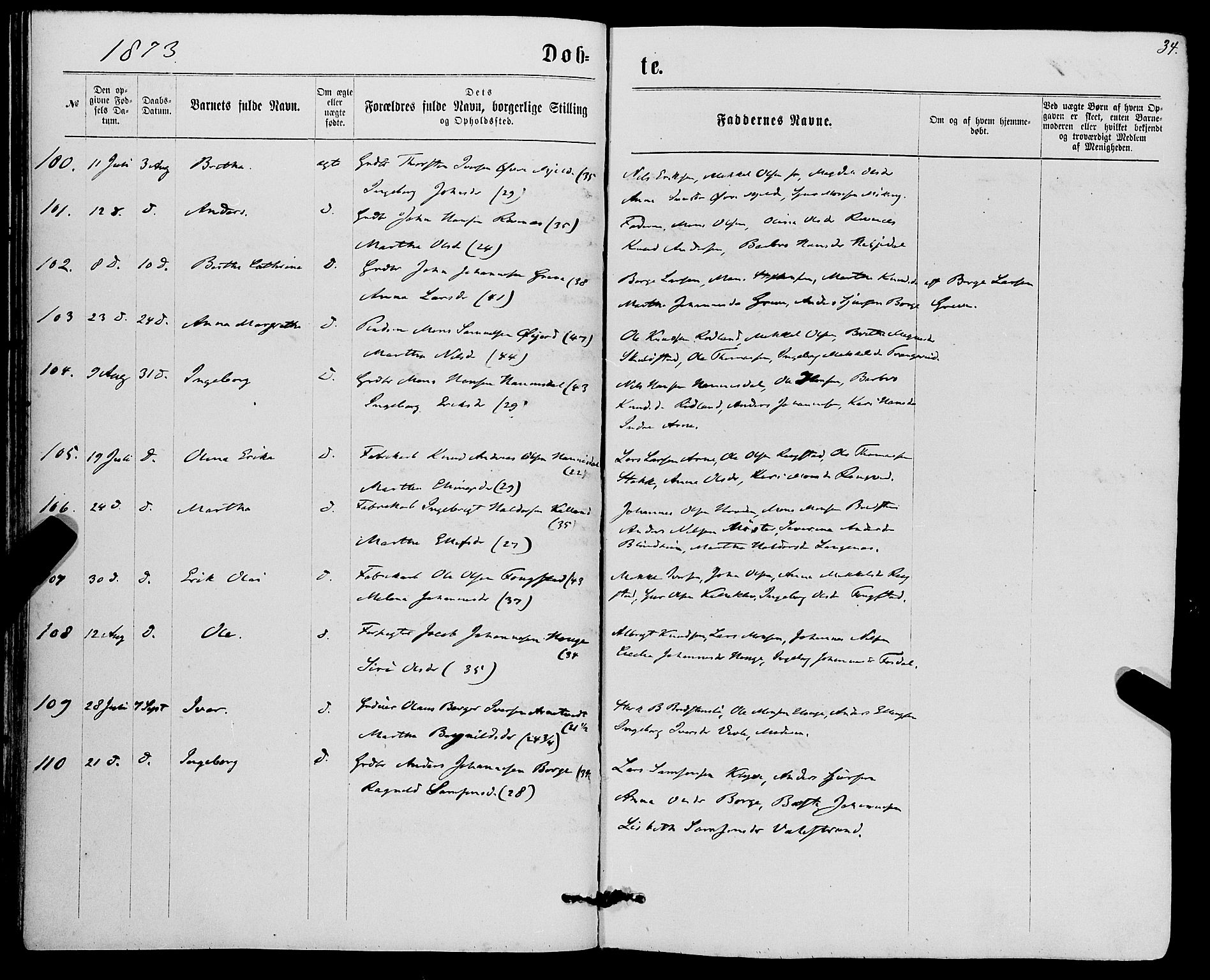 Haus sokneprestembete, SAB/A-75601/H/Haa: Parish register (official) no. A 18, 1871-1877, p. 34