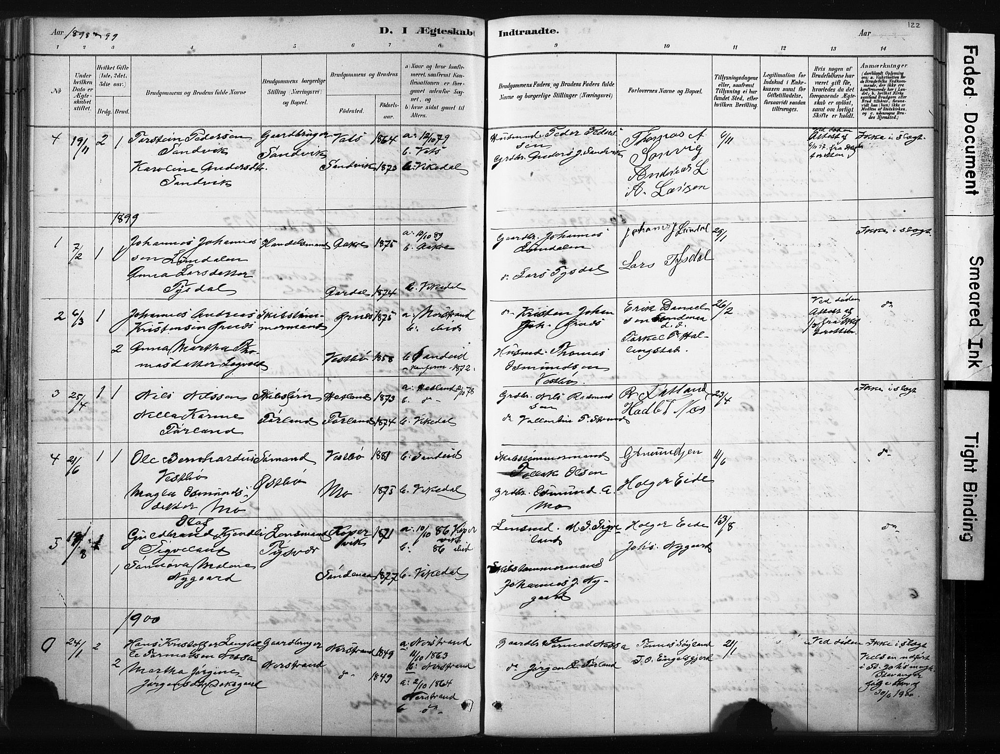 Vikedal sokneprestkontor, AV/SAST-A-101840/01/IV: Parish register (official) no. A 10, 1884-1907, p. 122