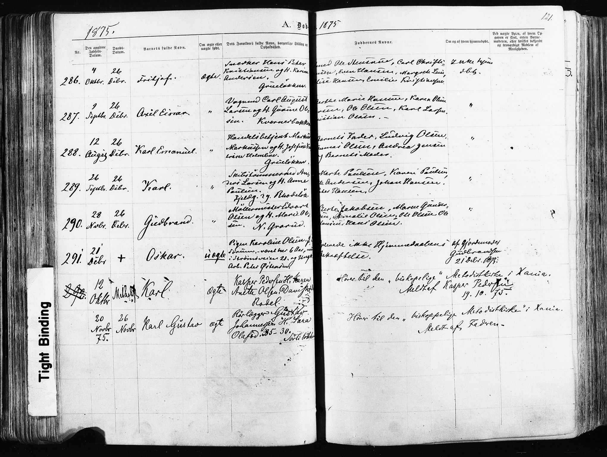 Østre Aker prestekontor Kirkebøker, AV/SAO-A-10840/F/Fa/L0003: Parish register (official) no. I 3, 1869-1875, p. 121