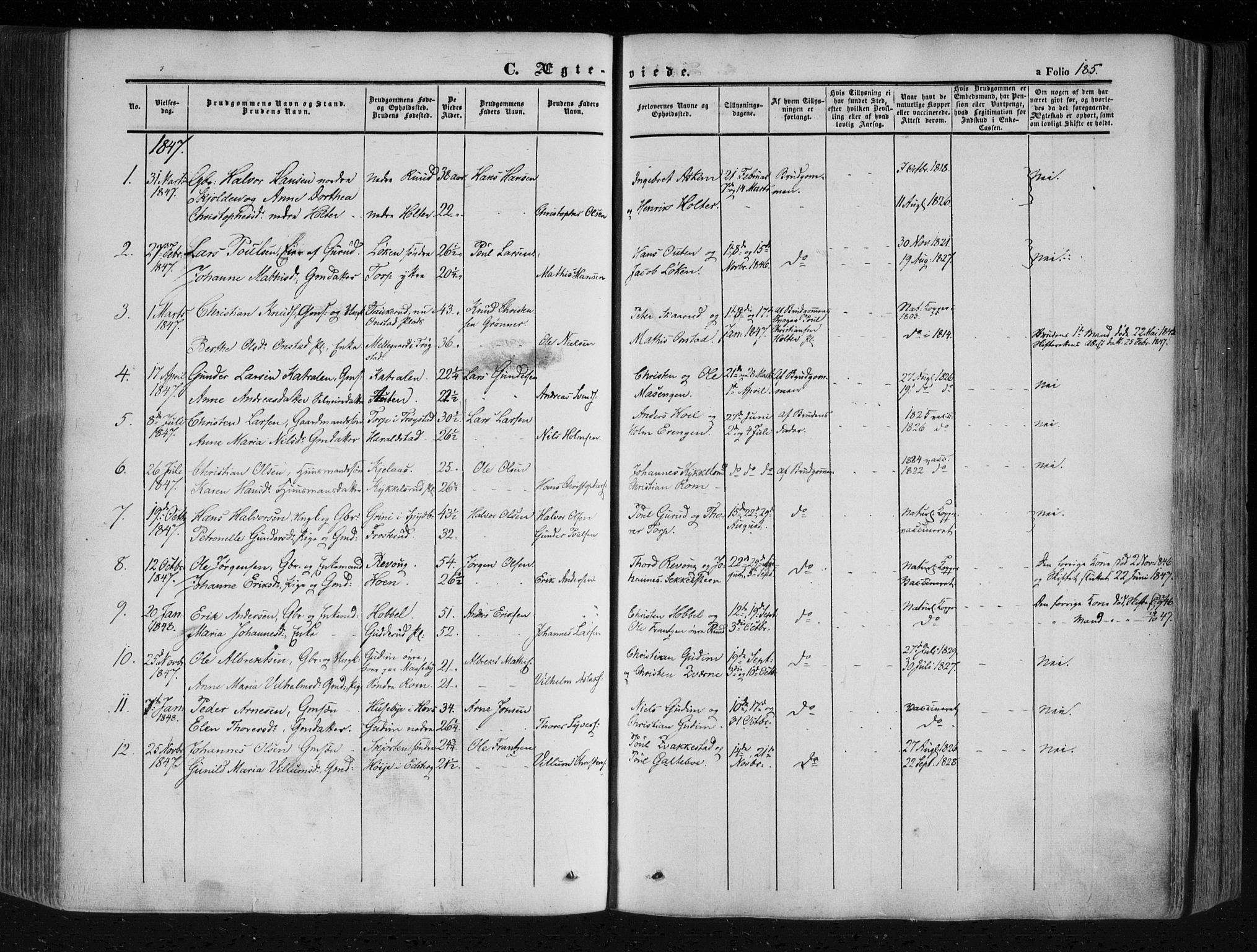 Askim prestekontor Kirkebøker, AV/SAO-A-10900/F/Fa/L0005: Parish register (official) no. 5, 1847-1879, p. 185