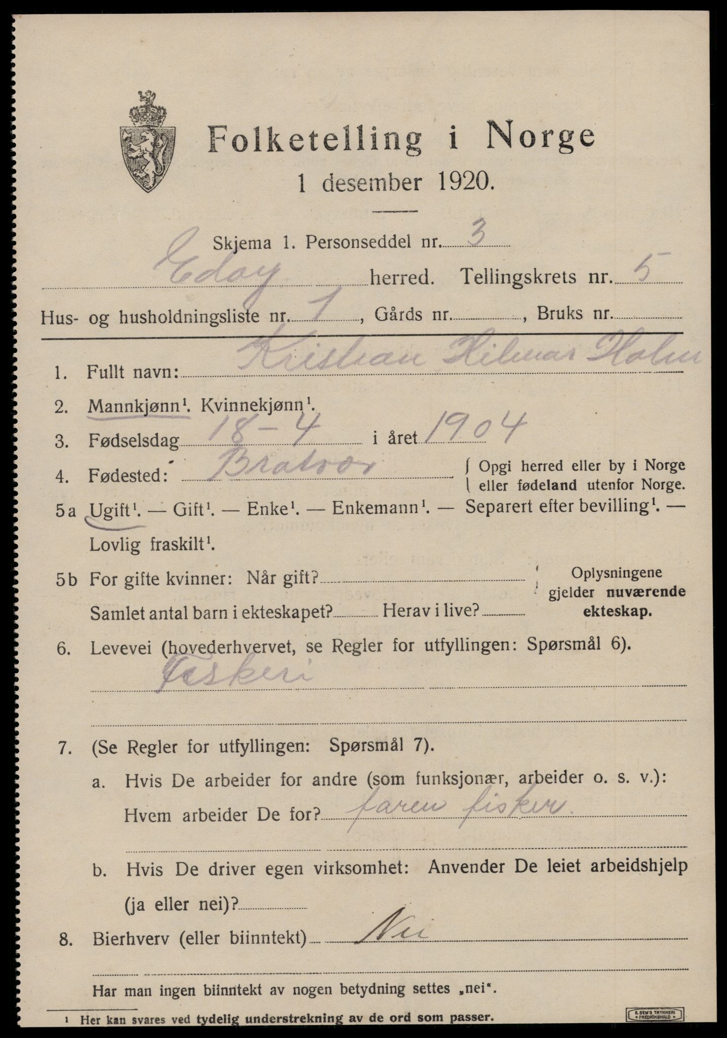 SAT, 1920 census for Edøy, 1920, p. 1612