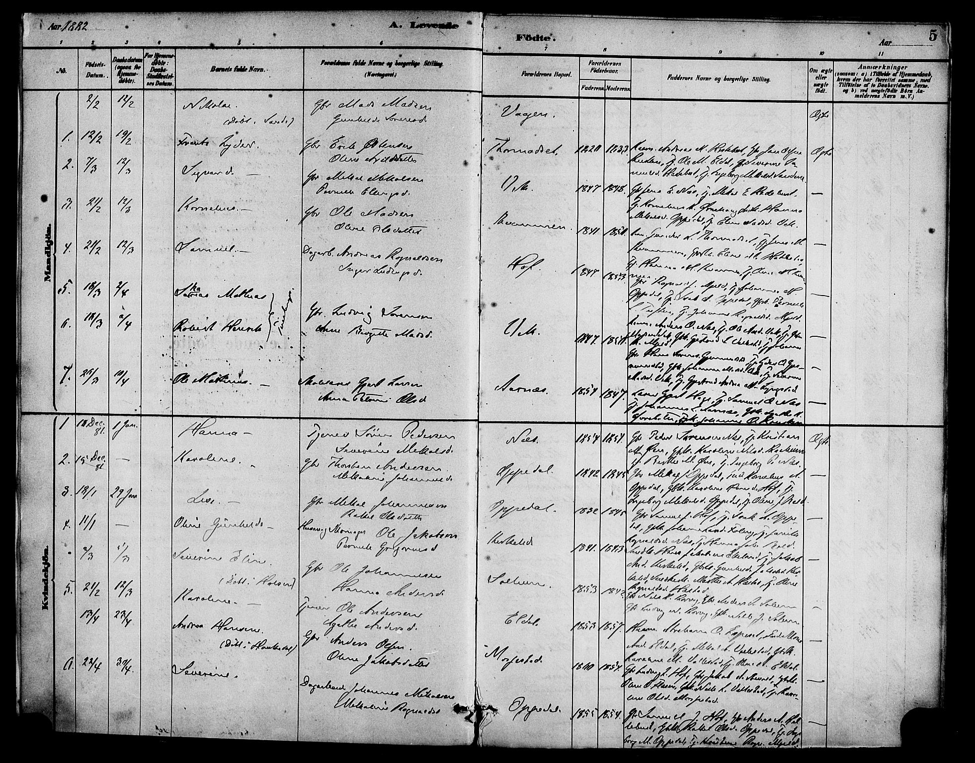 Gaular sokneprestembete, AV/SAB-A-80001/H/Haa: Parish register (official) no. D 1, 1882-1899, p. 5