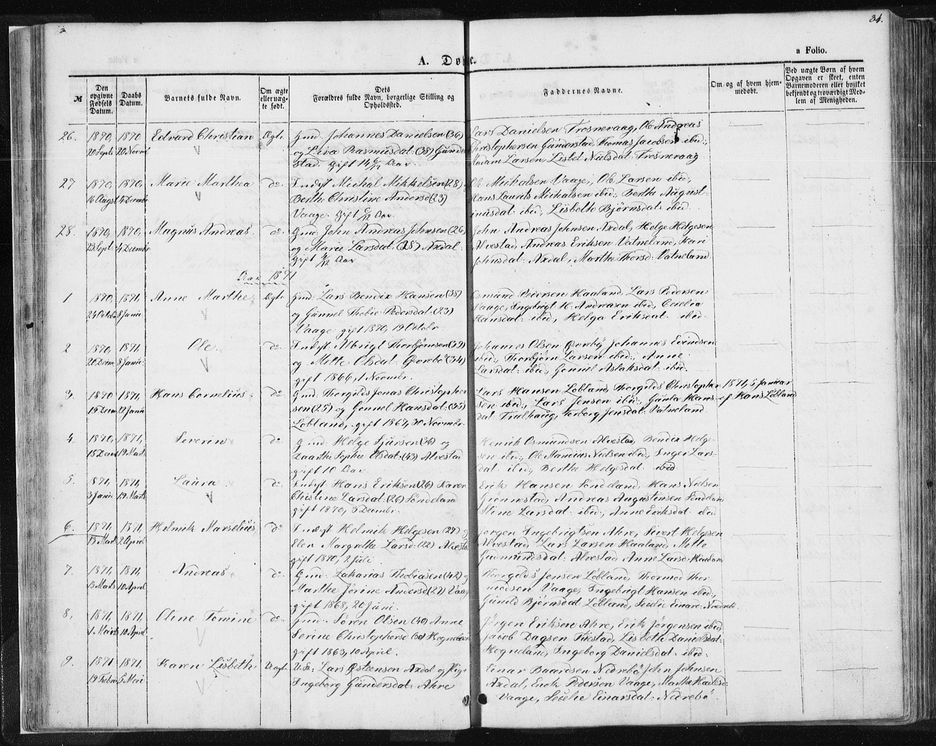 Tysvær sokneprestkontor, AV/SAST-A -101864/H/Ha/Haa/L0004: Parish register (official) no. A 4, 1857-1878, p. 34