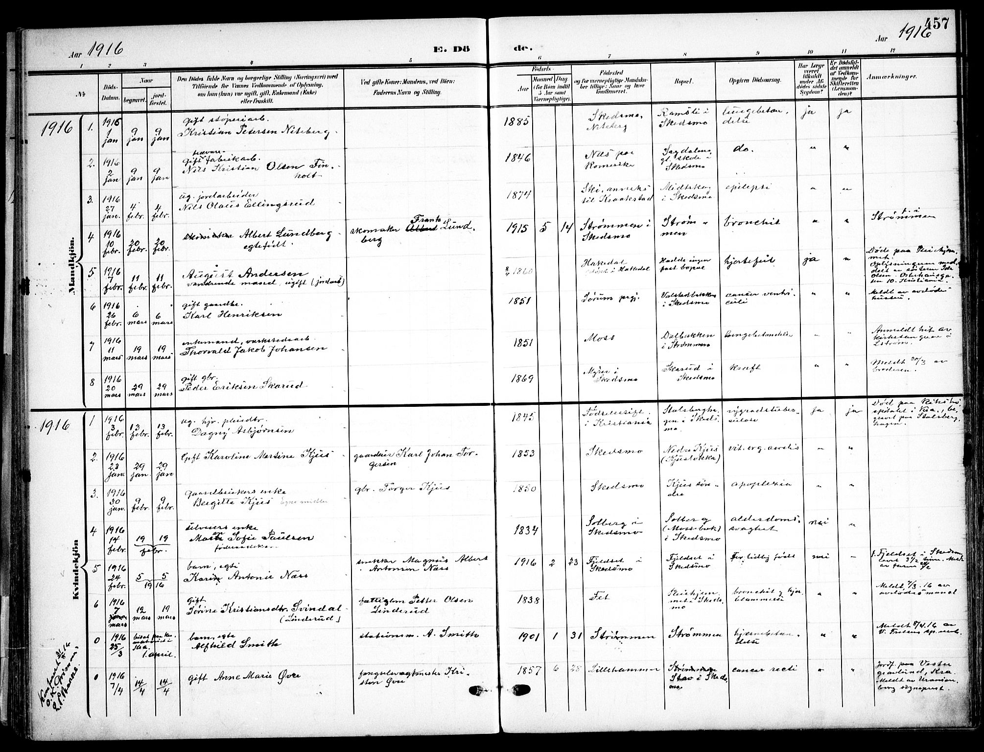 Skedsmo prestekontor Kirkebøker, AV/SAO-A-10033a/F/Fa/L0015: Parish register (official) no. I 15, 1902-1917, p. 457