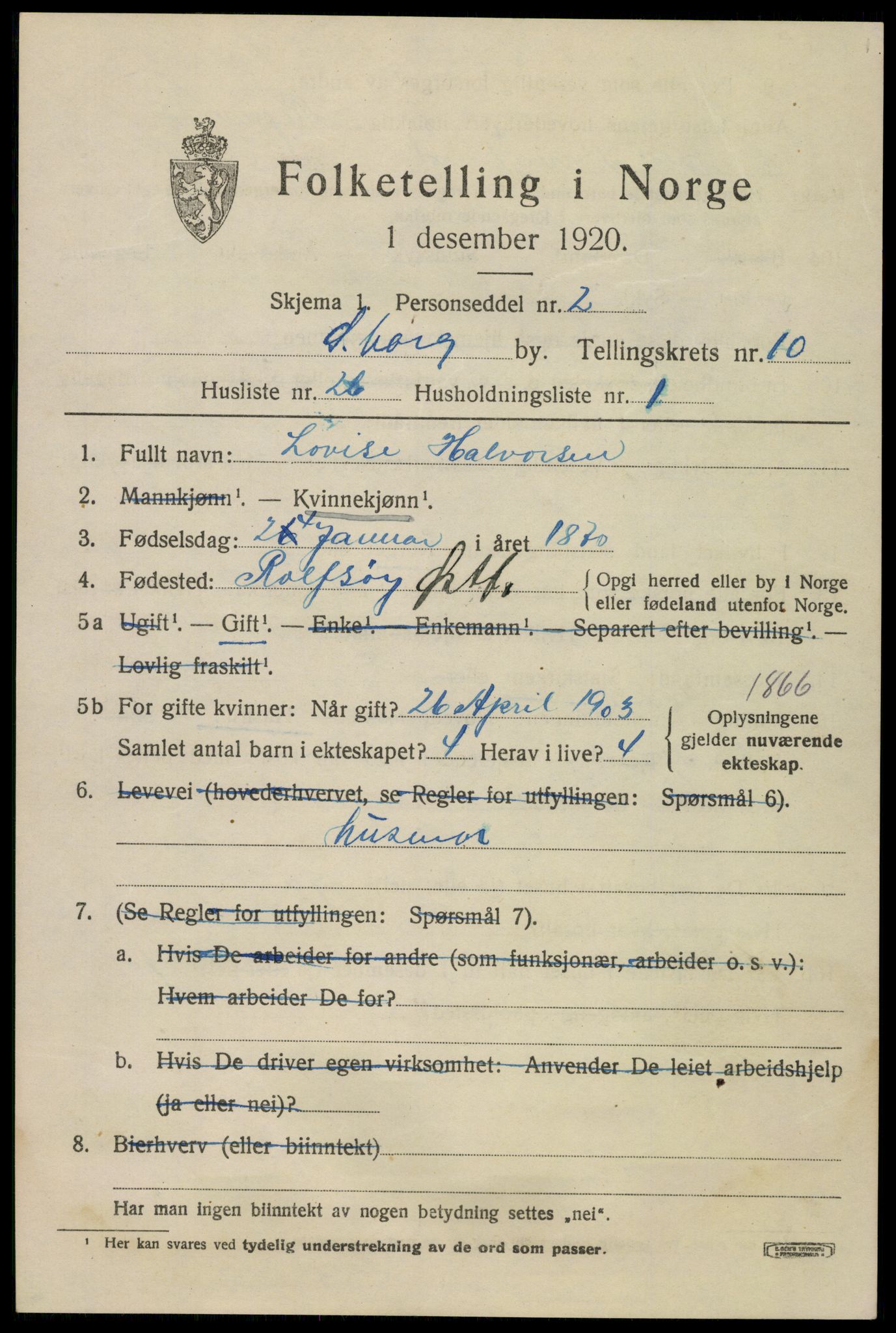 SAO, 1920 census for Sarpsborg, 1920, p. 21366