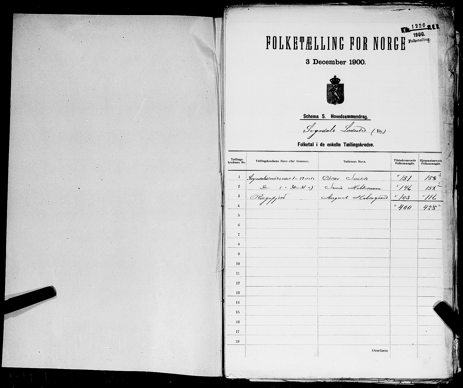 SAST, 1900 census for Sokndal, 1900, p. 2