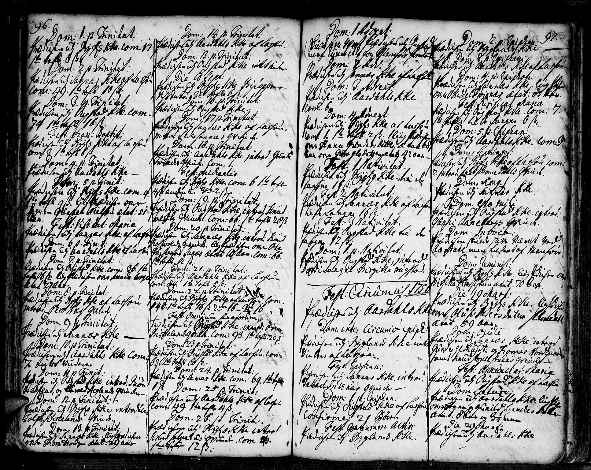 Bygland sokneprestkontor, SAK/1111-0006/F/Fa/Fab/L0001: Parish register (official) no. A 1, 1725-1766, p. 96-97